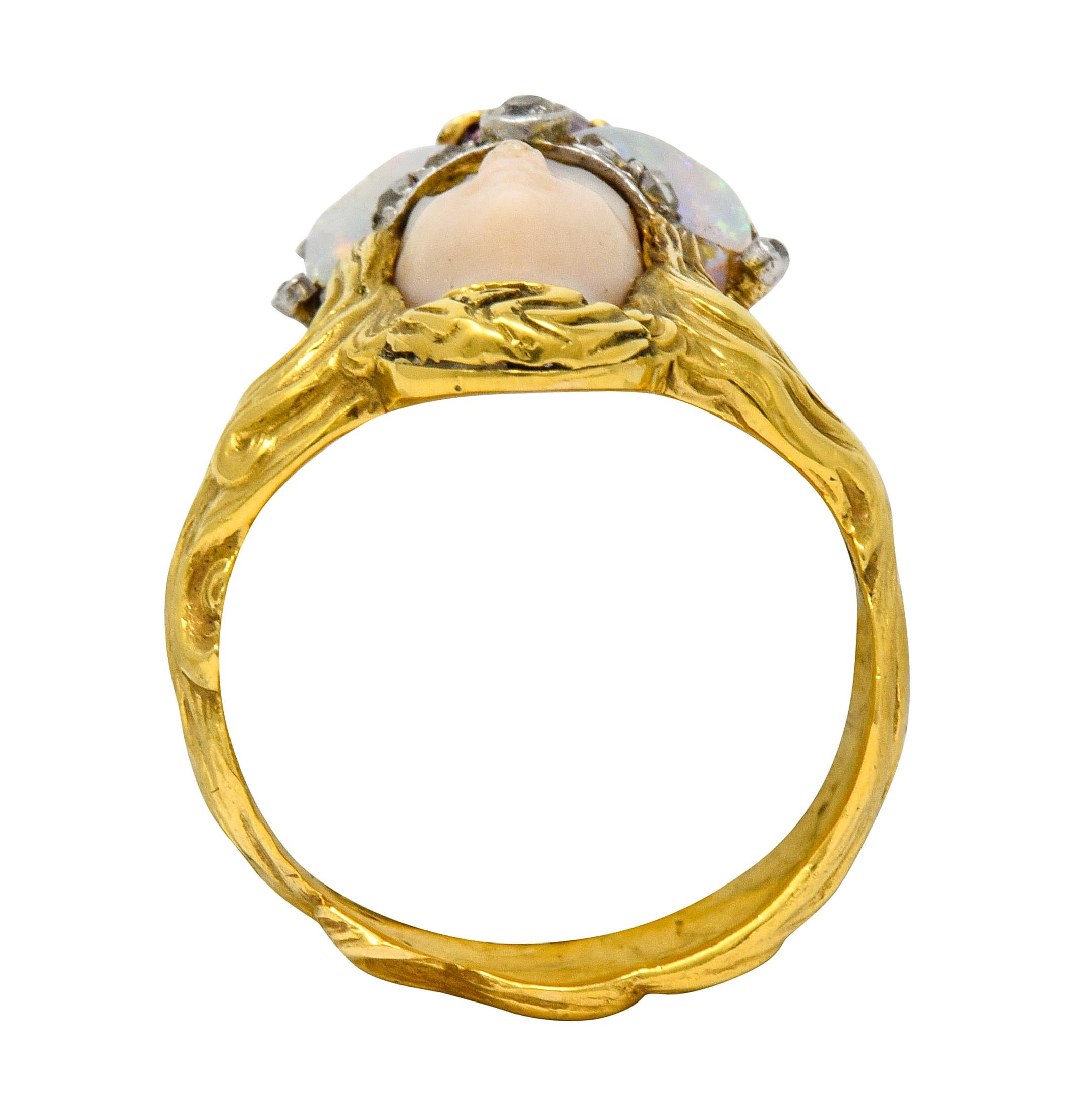 Art Nouveau Opal Ruby Diamond 18 Karat Gold Empress Band Ring 3