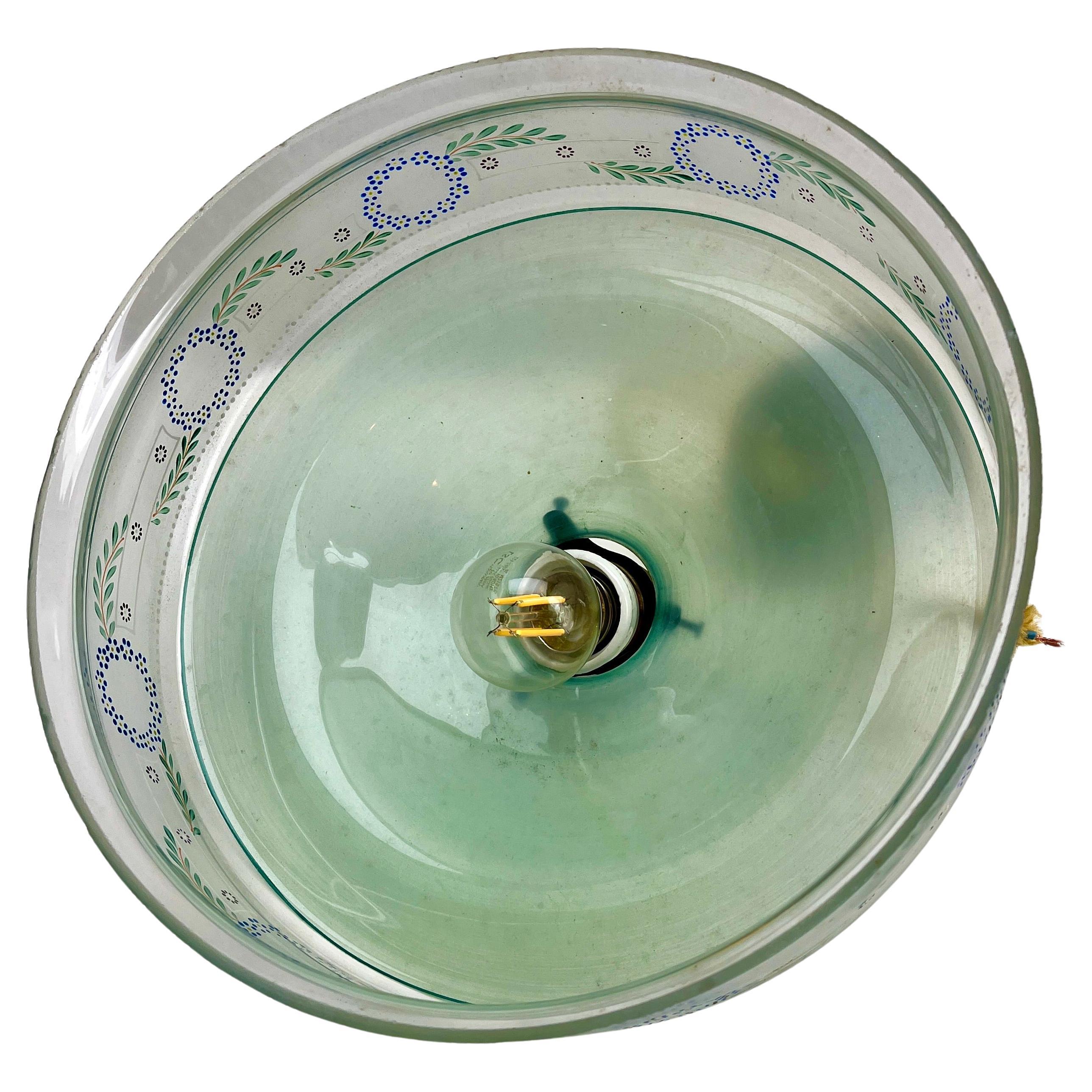 Plafonnier Art Nouveau Opaline peint à la main, Scailmont Belgique Abat-jour en verre en vente 2