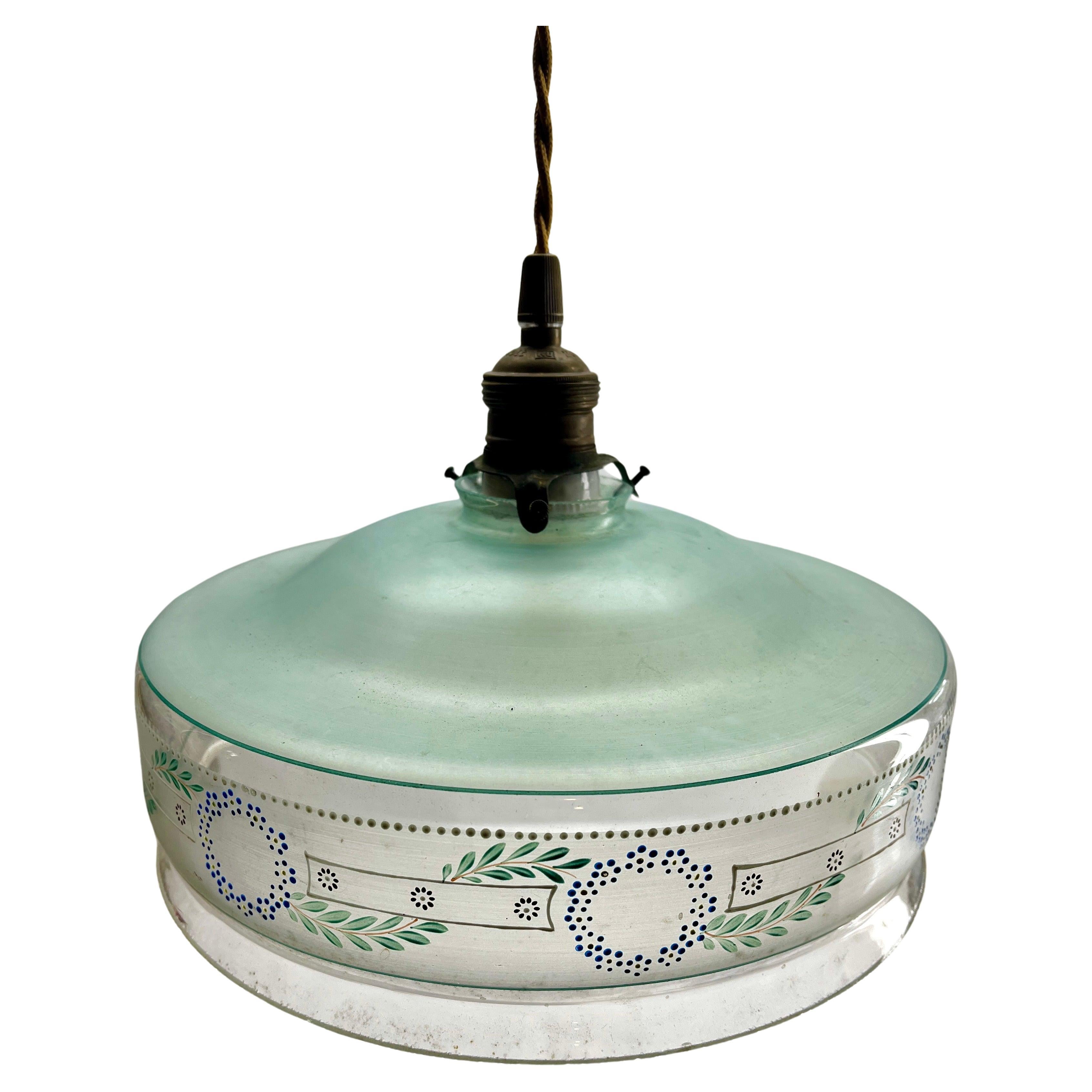 Plafonnier Art Nouveau Opaline peint à la main, Scailmont Belgique Abat-jour en verre en vente 3