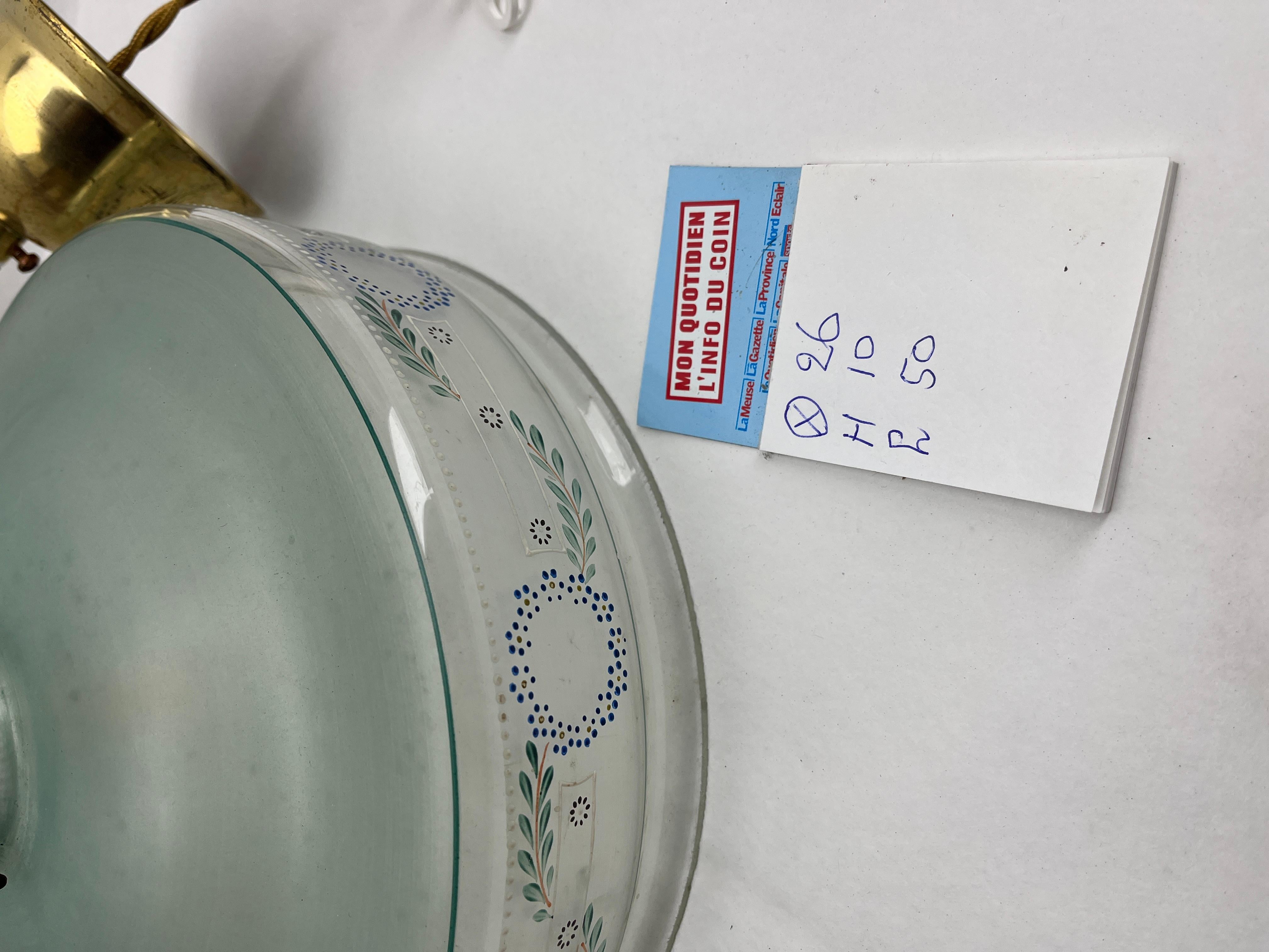 Plafonnier Art Nouveau Opaline peint à la main, Scailmont Belgique Abat-jour en verre en vente 5