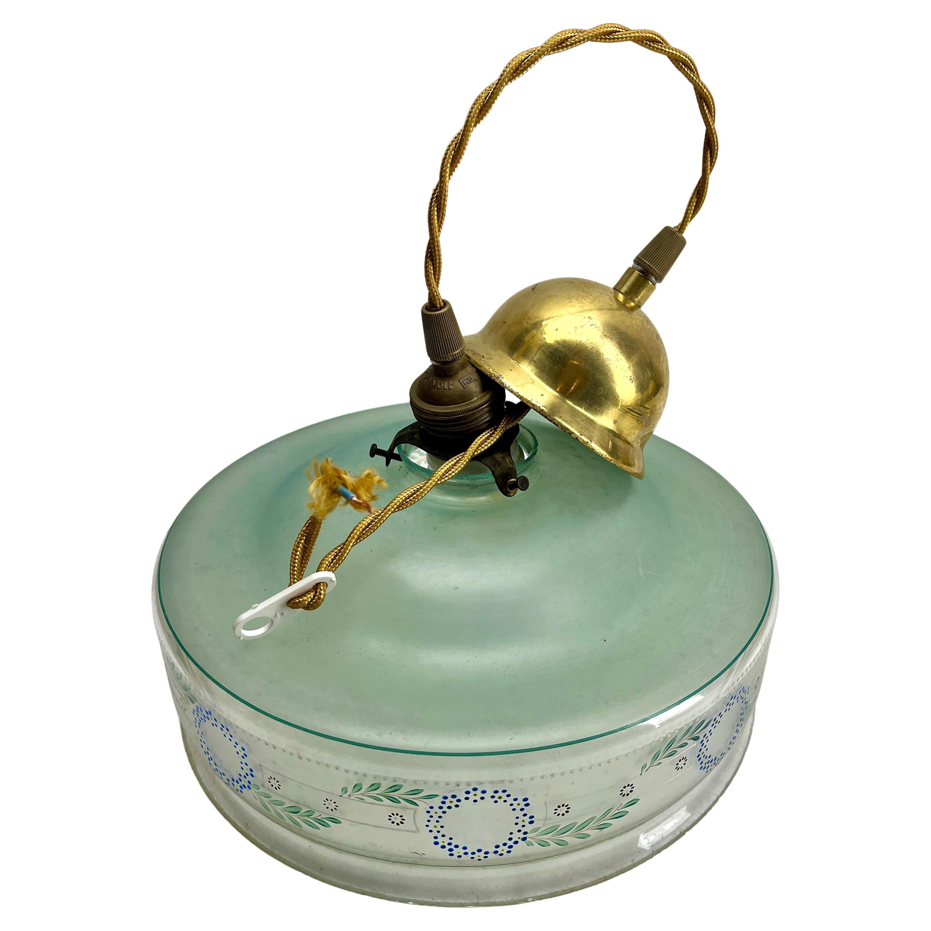Plafonnier Art Nouveau Opaline peint à la main, Scailmont Belgique Abat-jour en verre en vente 1