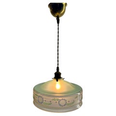 Vintage Art Nouveau Opaline Ceiling Lamp hand Painted, Scailmont Belgium Glass Shade