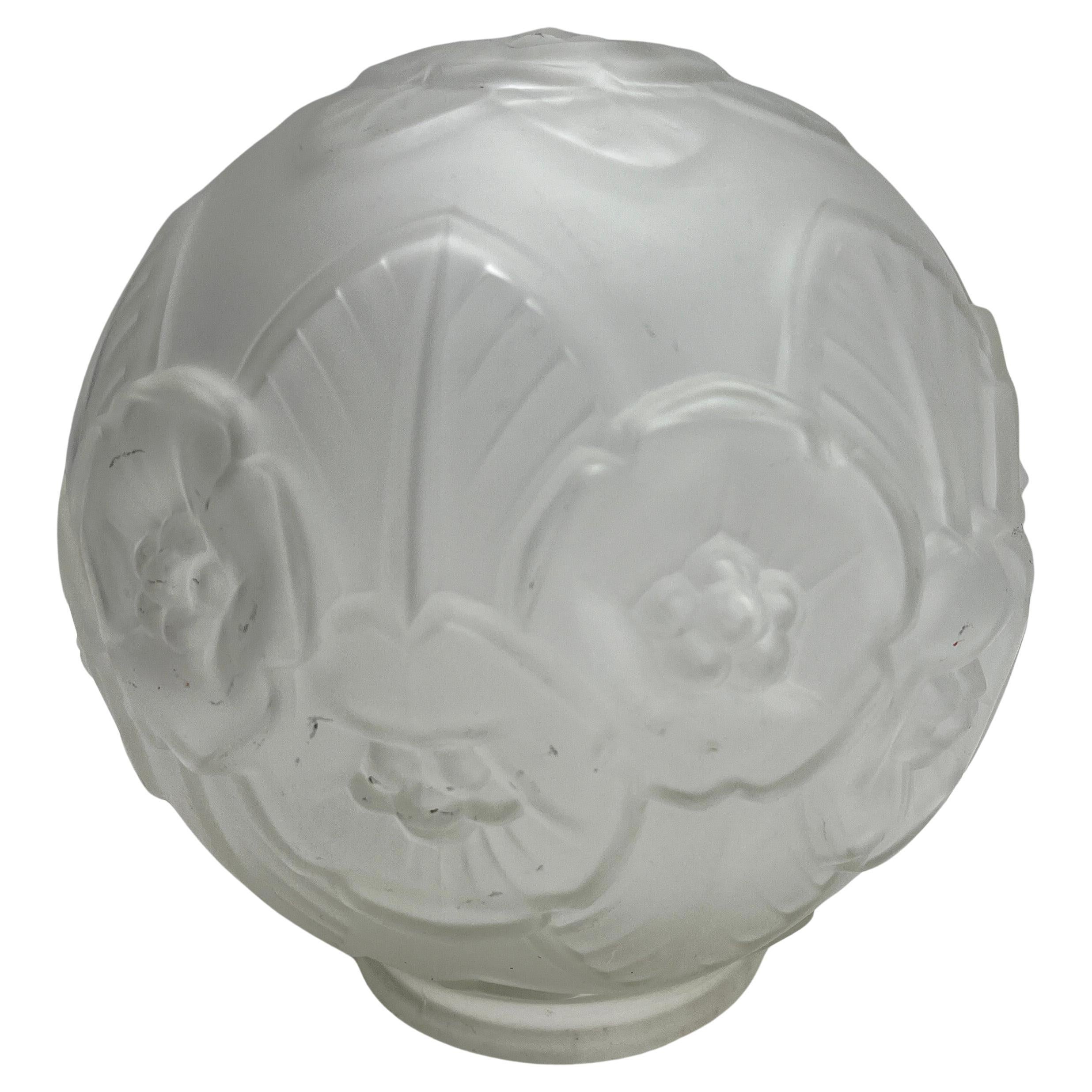 Art Nouveau Opaline Ceiling Lamp, Massive Belgium Glass Shade, 1930s 2