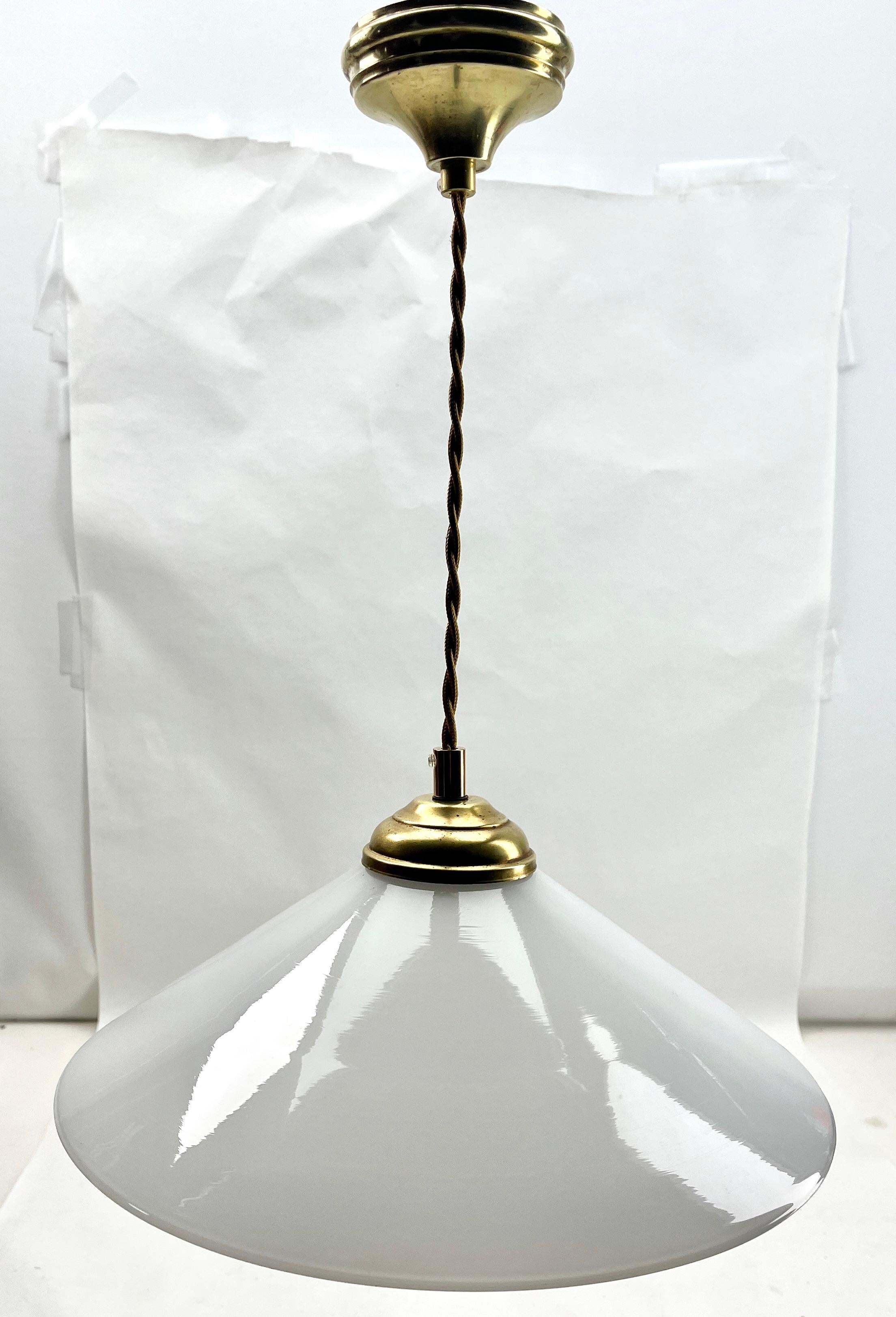 Belgian Art Nouveau Opaline Ceiling Lamp, Scailmont Belgium Glass Shade, 1930s