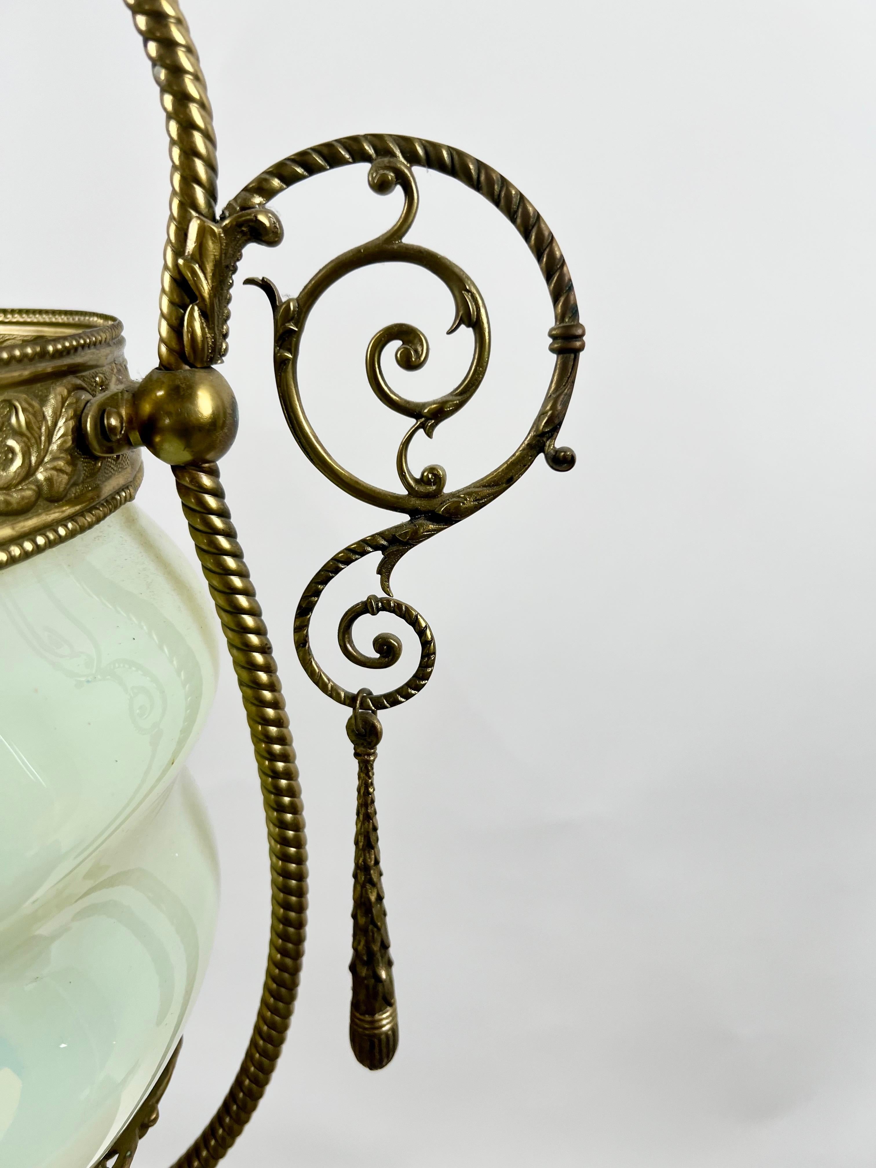 Art Nouveau Opaline Glass & Bronze Chandelier or Pendant 4