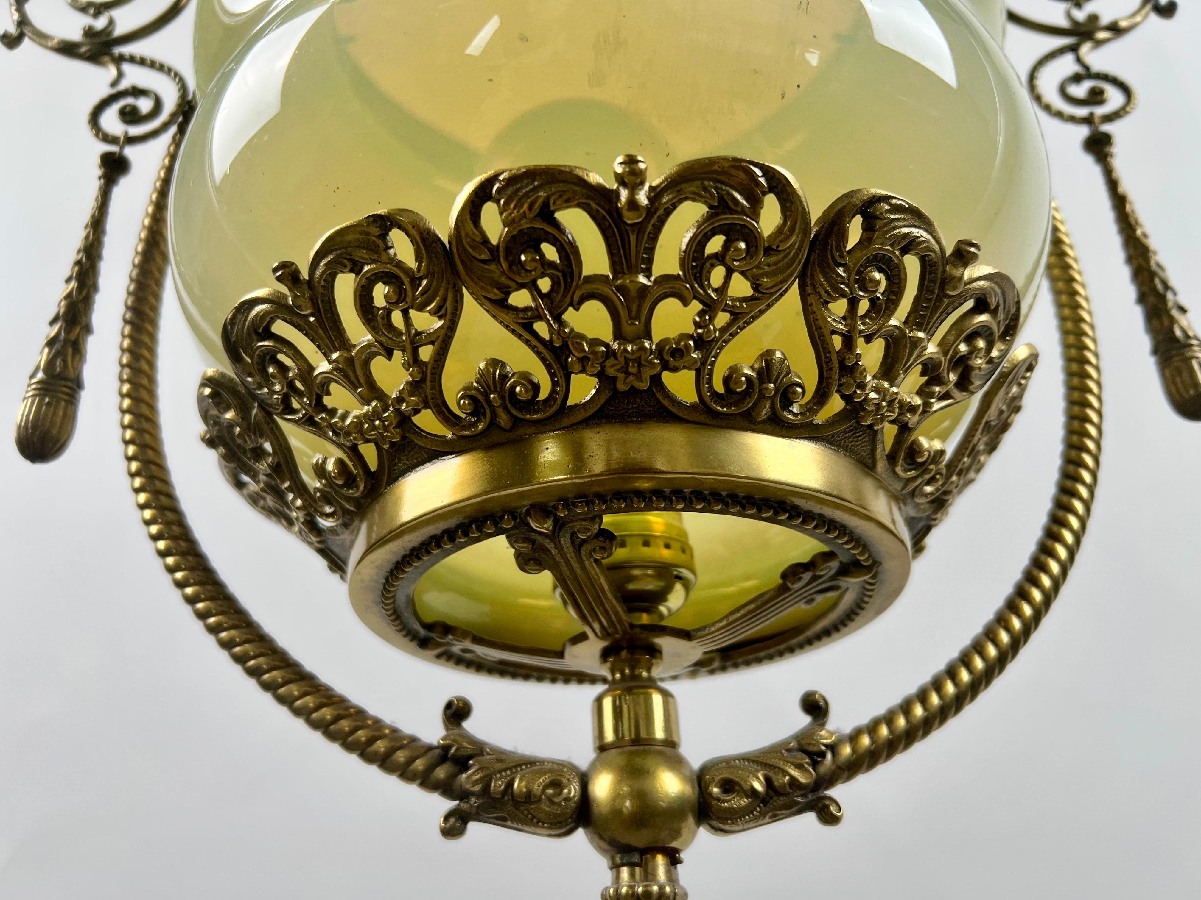 Art Nouveau Opaline Glass & Bronze Chandelier or Pendant 8
