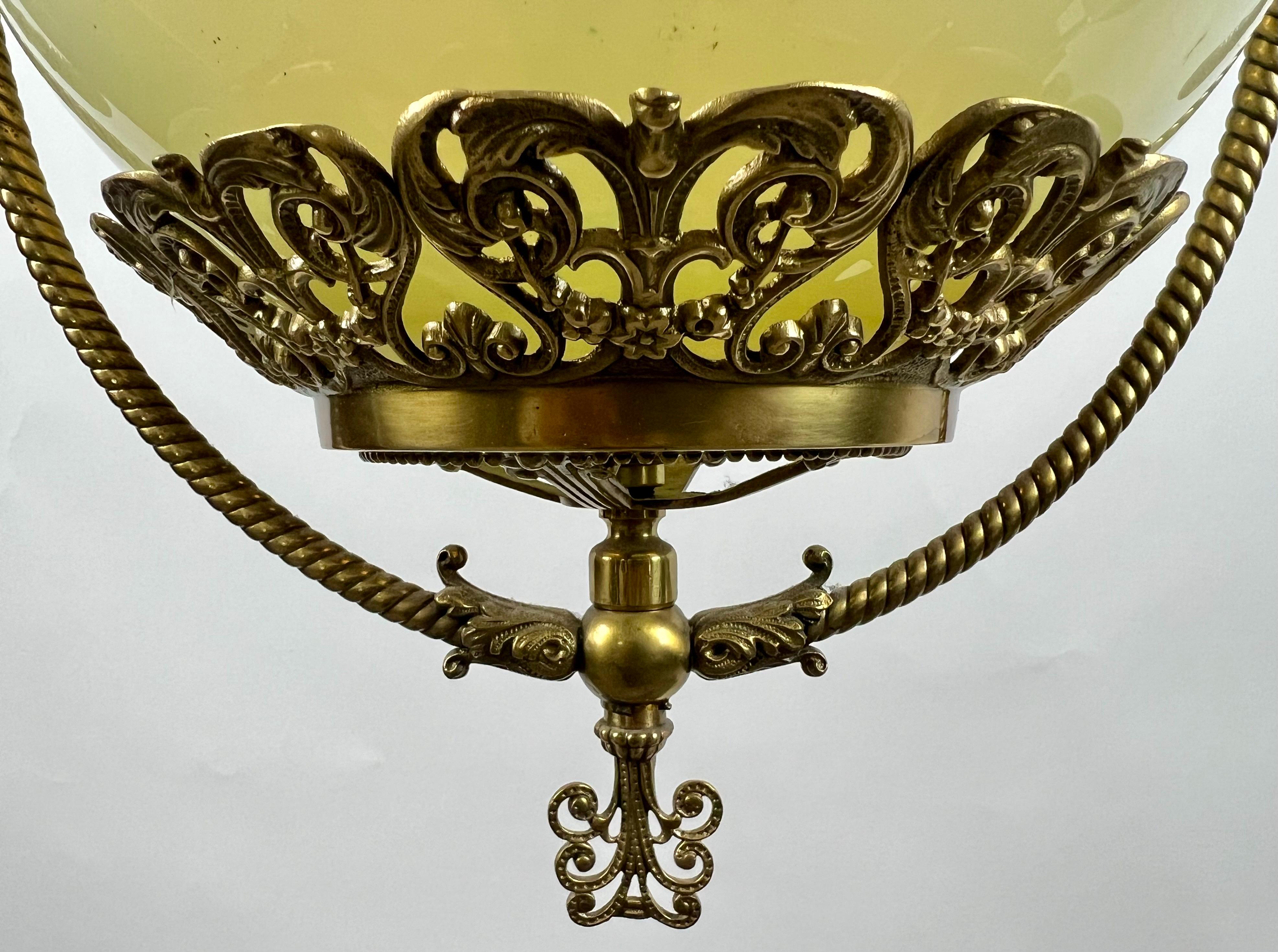 Art Nouveau Opaline Glass & Bronze Chandelier or Pendant 9