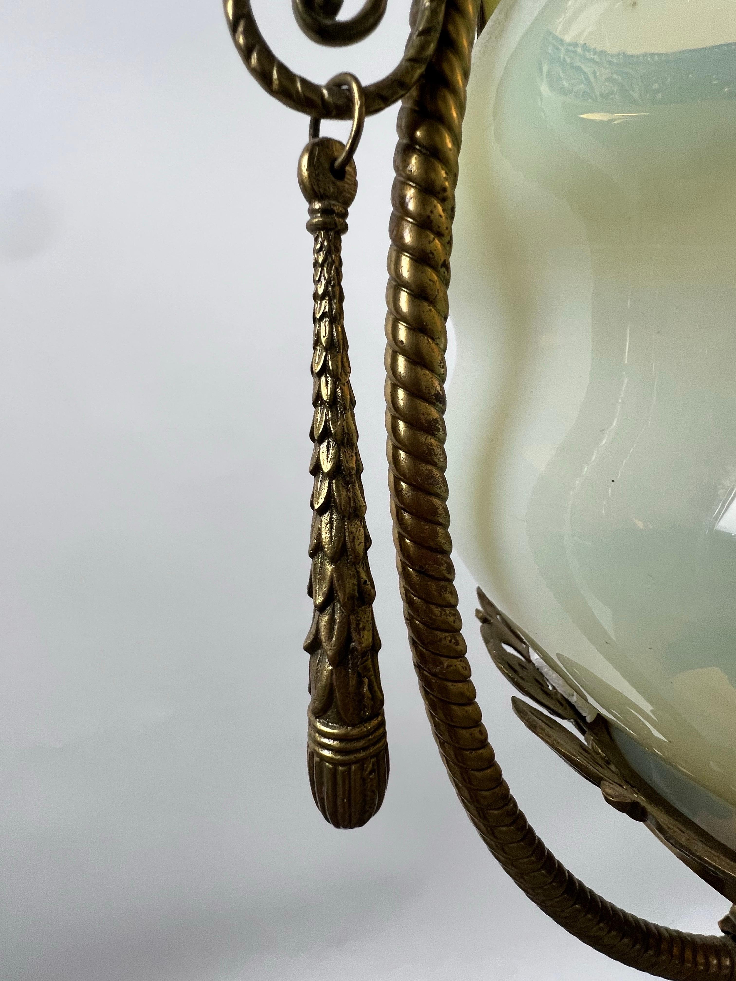 Art Nouveau Opaline Glass & Bronze Chandelier or Pendant 11