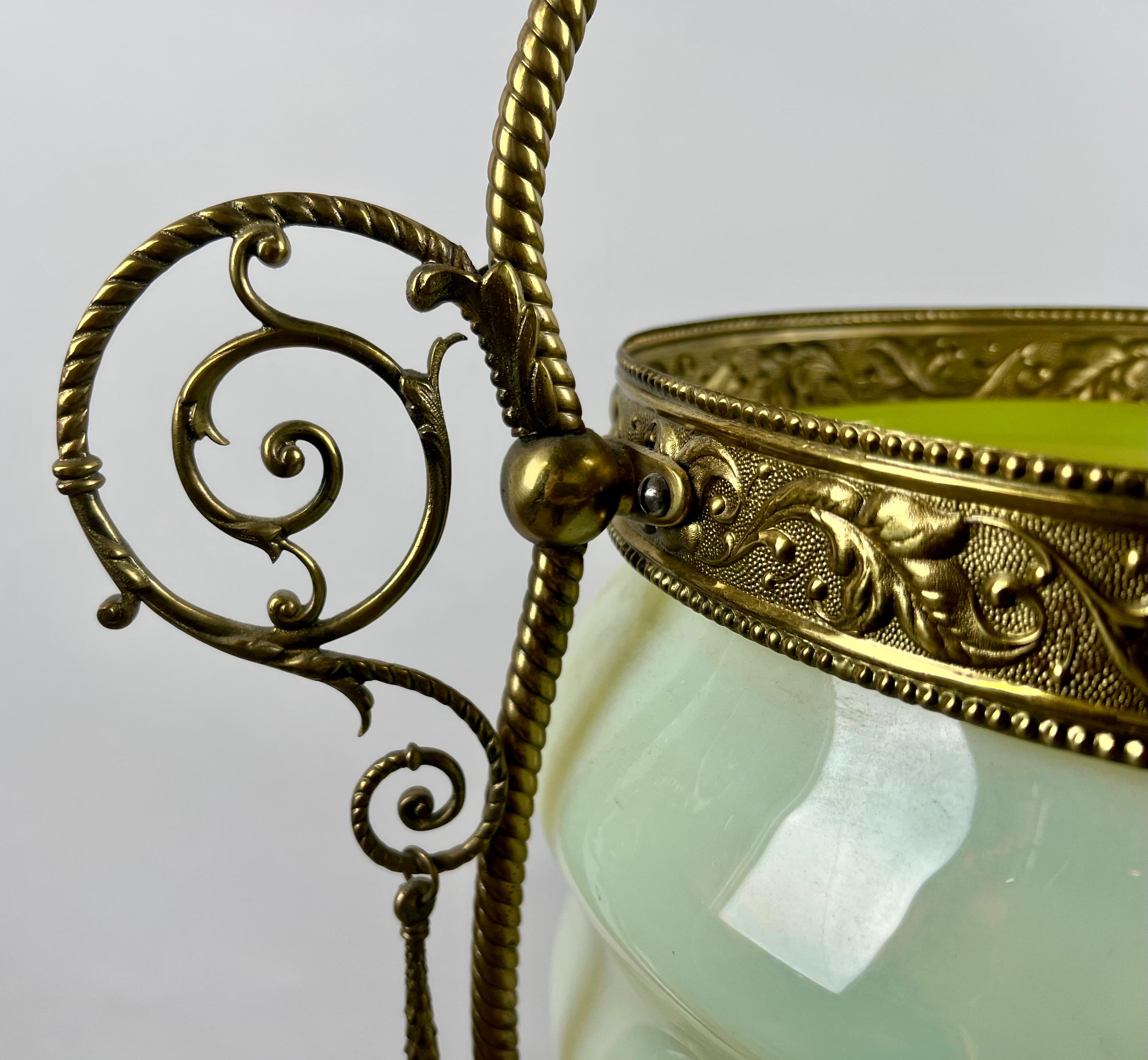 Art Nouveau Opaline Glass & Bronze Chandelier or Pendant 3