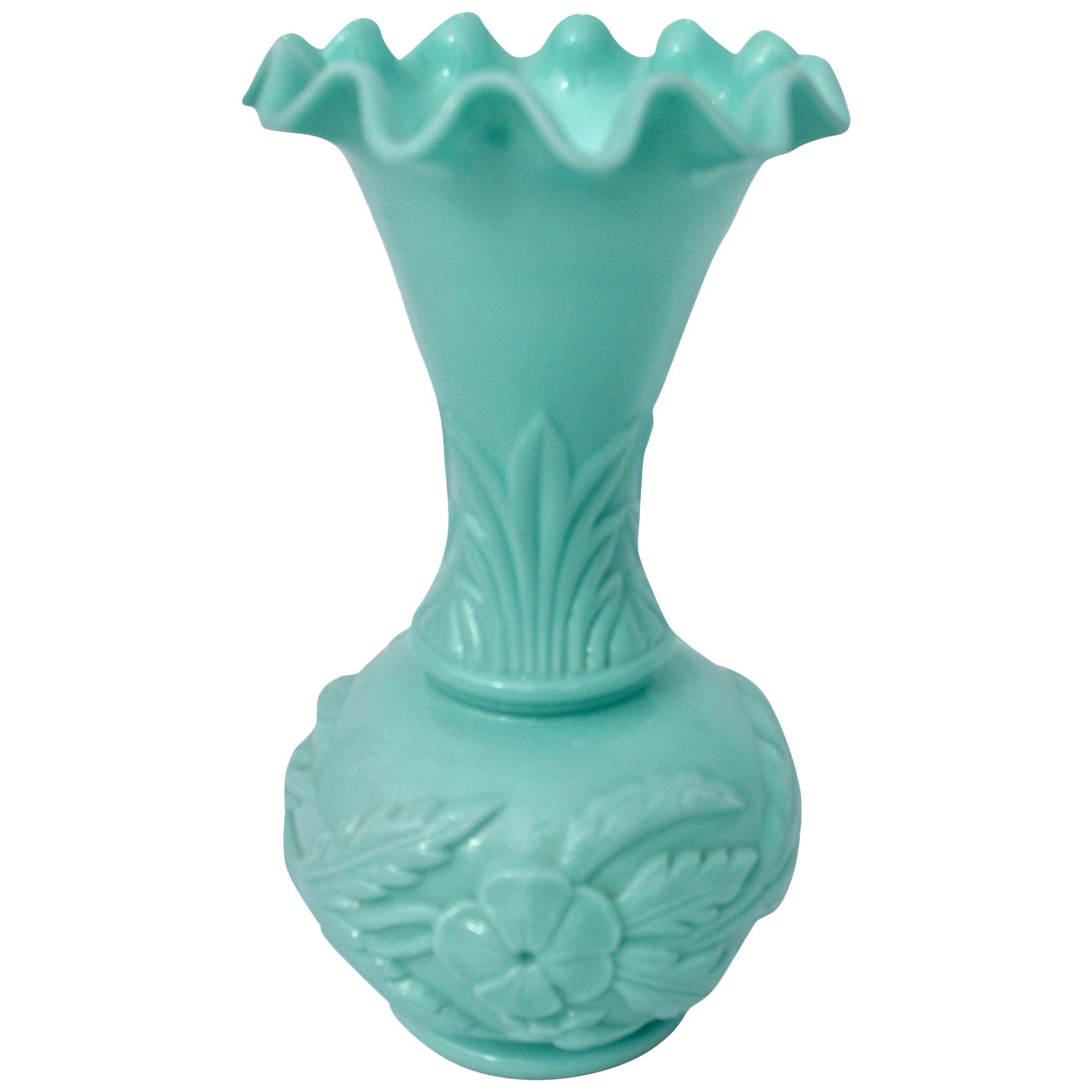 Art Nouveau Opaline Glass Vase, Mint Color Portieux Vallerysthal, French, 1900s