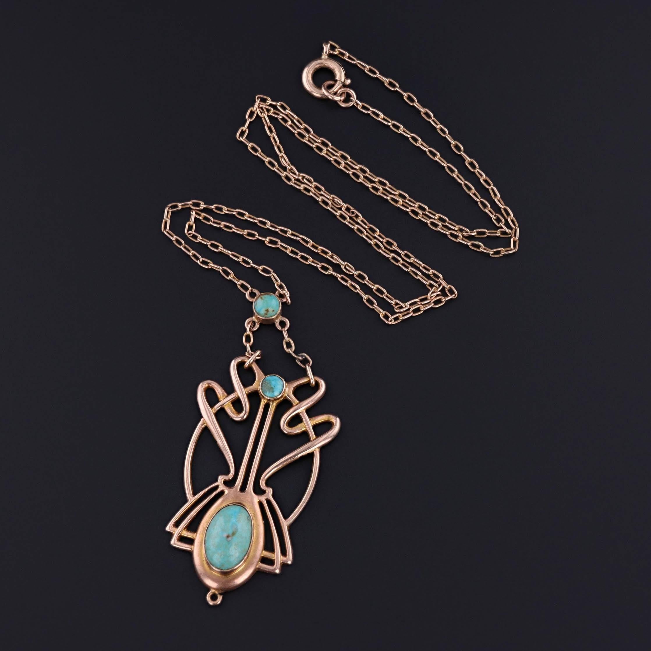 Cabochon Collana di turchese Art Nouveau o Jugendstil in oro 9 ct. in vendita