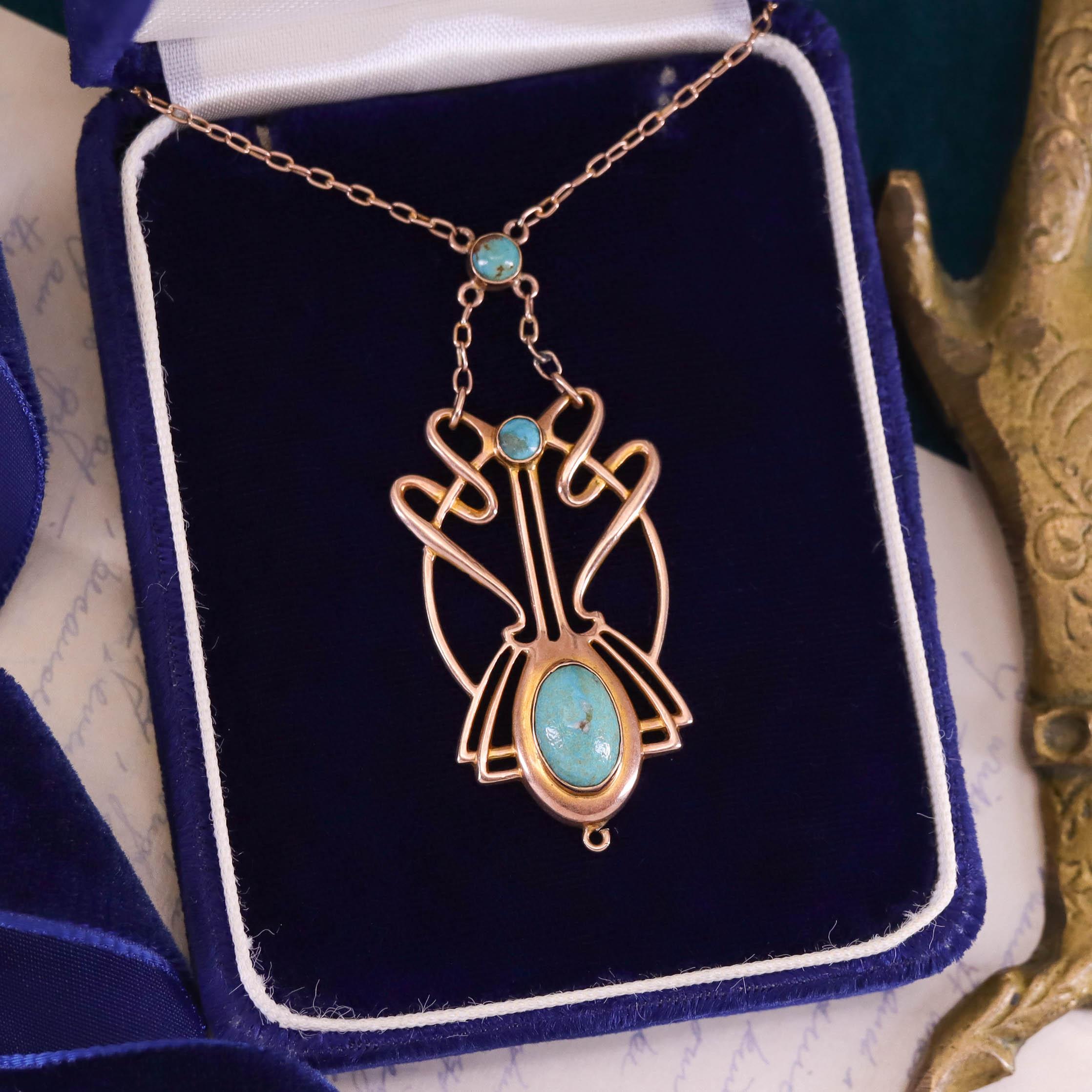 Collana di turchese Art Nouveau o Jugendstil in oro 9 ct. in vendita 1