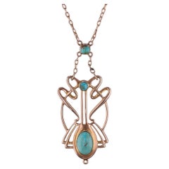 Art Nouveau or Jugendstil Turquoise Necklace of 9ct Gold