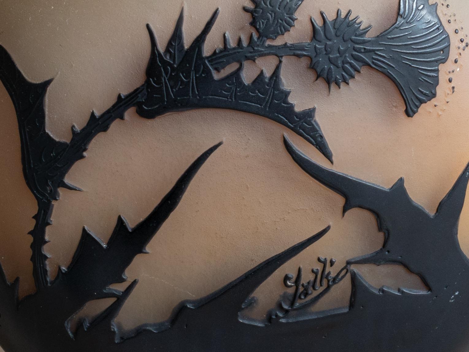 Vaso a cardo in vetro multistrato arancione nero Art Nouveau, 1900 In condizioni buone in vendita a Lisbon, PT