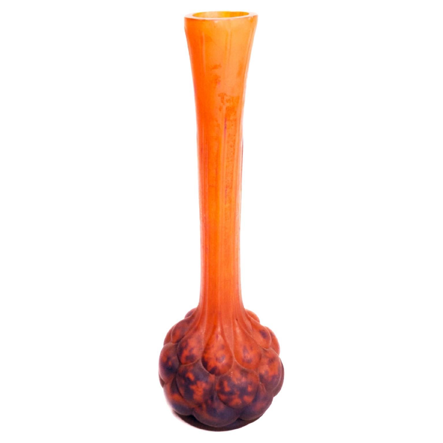 Vaso in vetro arancione Art Nouveau Verrière d' Art Lorrain in vendita