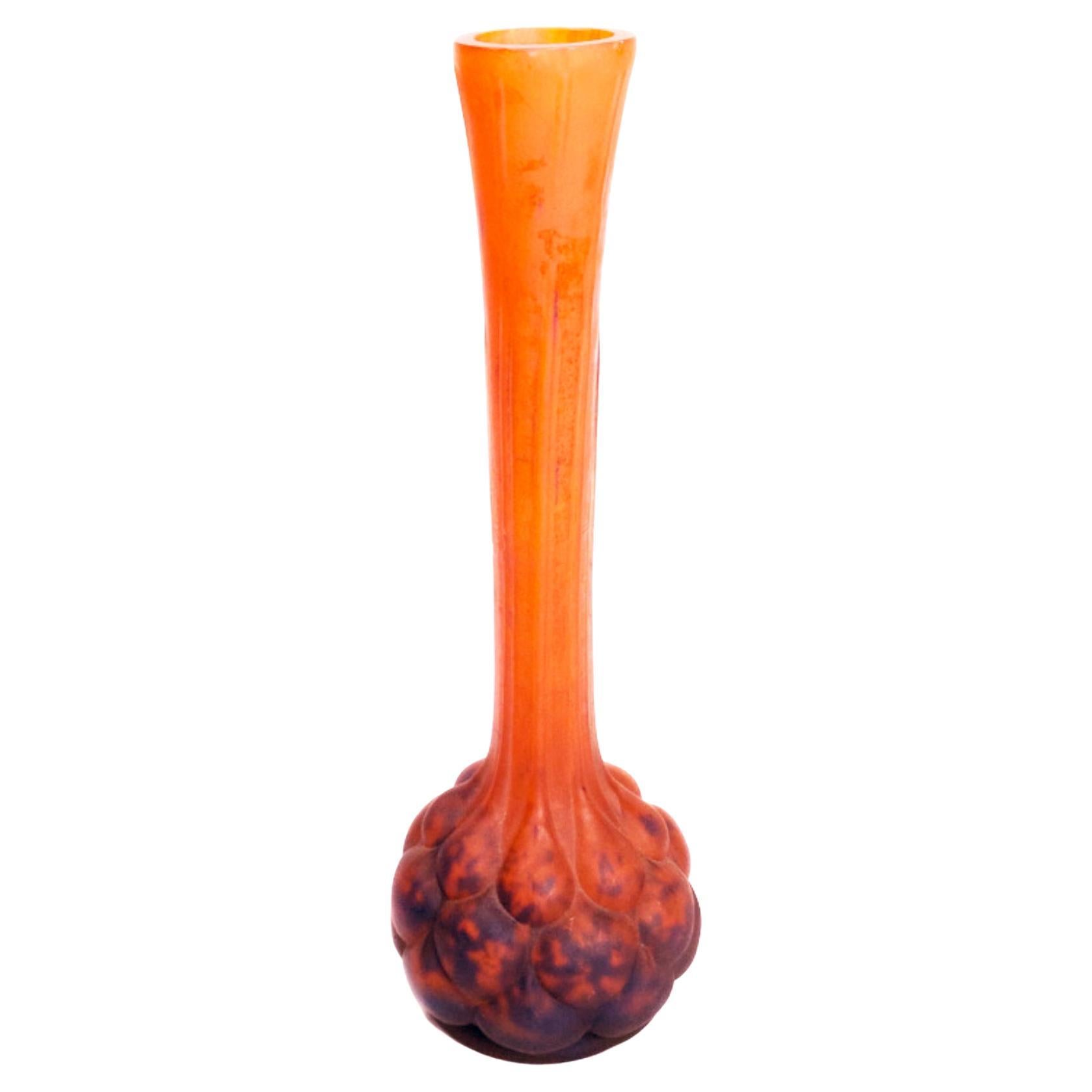 Vaso in vetro arancione Art Nouveau Verrière d
 Art Lorrain in vendita