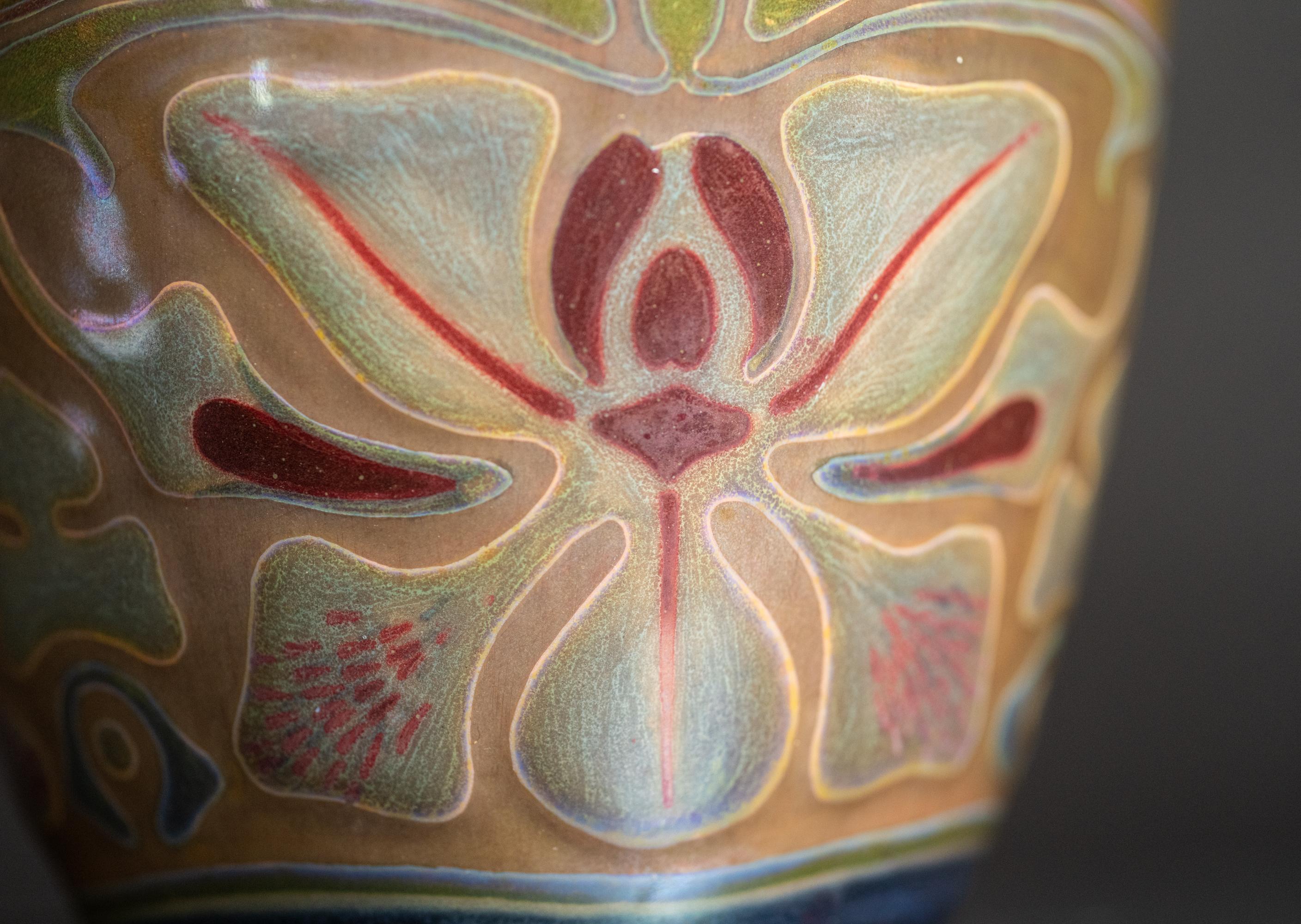 Earthenware Art Nouveau Orchid Cabinet Vase by Galileo Chini For Sale