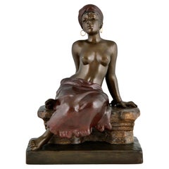 Art Nouveau Orientalist Sculpture seated woman by Emmanuel Villanis France 1900.