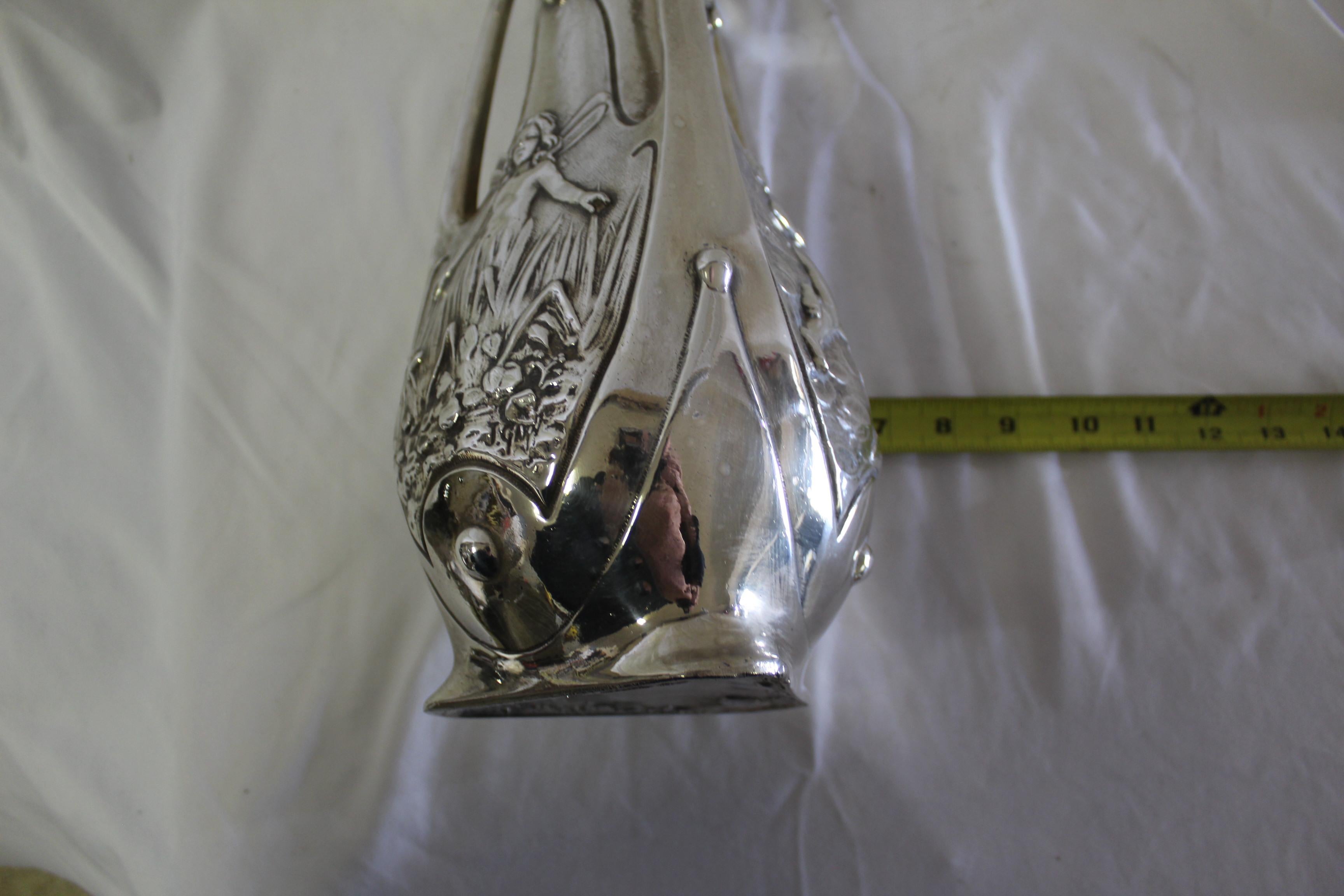 Spelter Art Nouveau Original Vases, Silvered, Signed For Sale