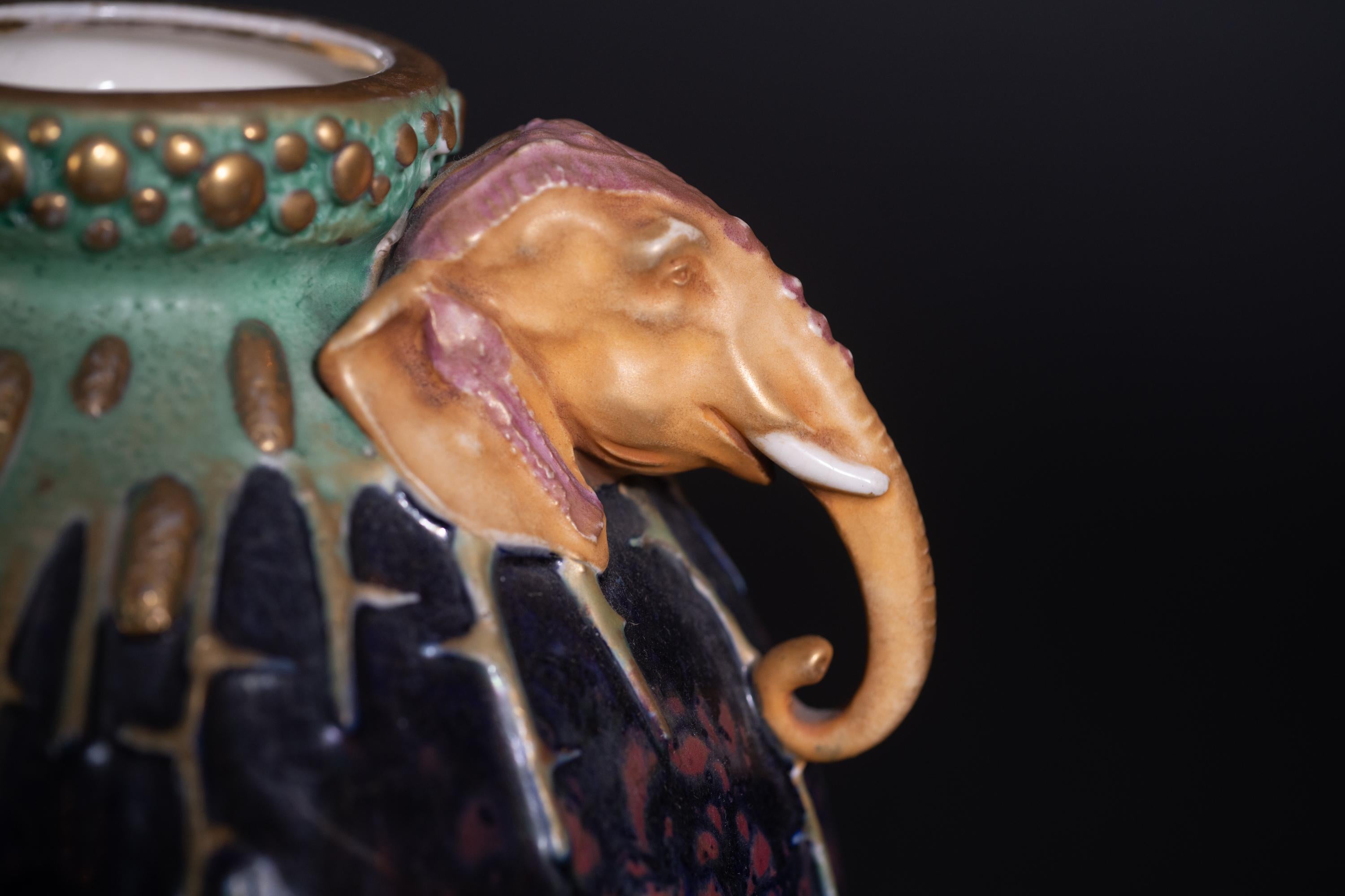 Art Nouveau Ornate Elephant Head Handle Vase for RStK Amphora For Sale 5