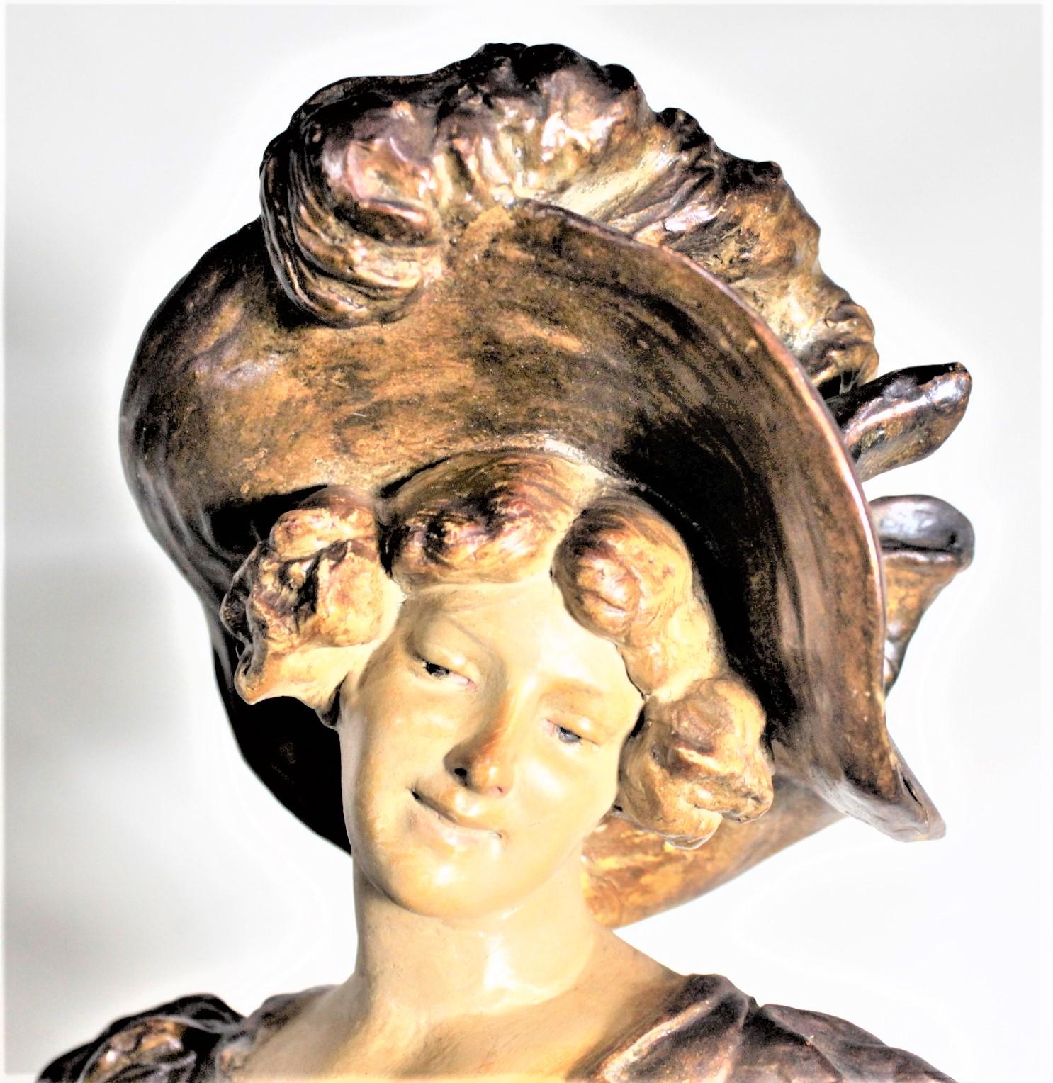 Art Nouveau Otto Petri Glazed Earthenware Sculpture of a Woman Carrying Baskets For Sale 2