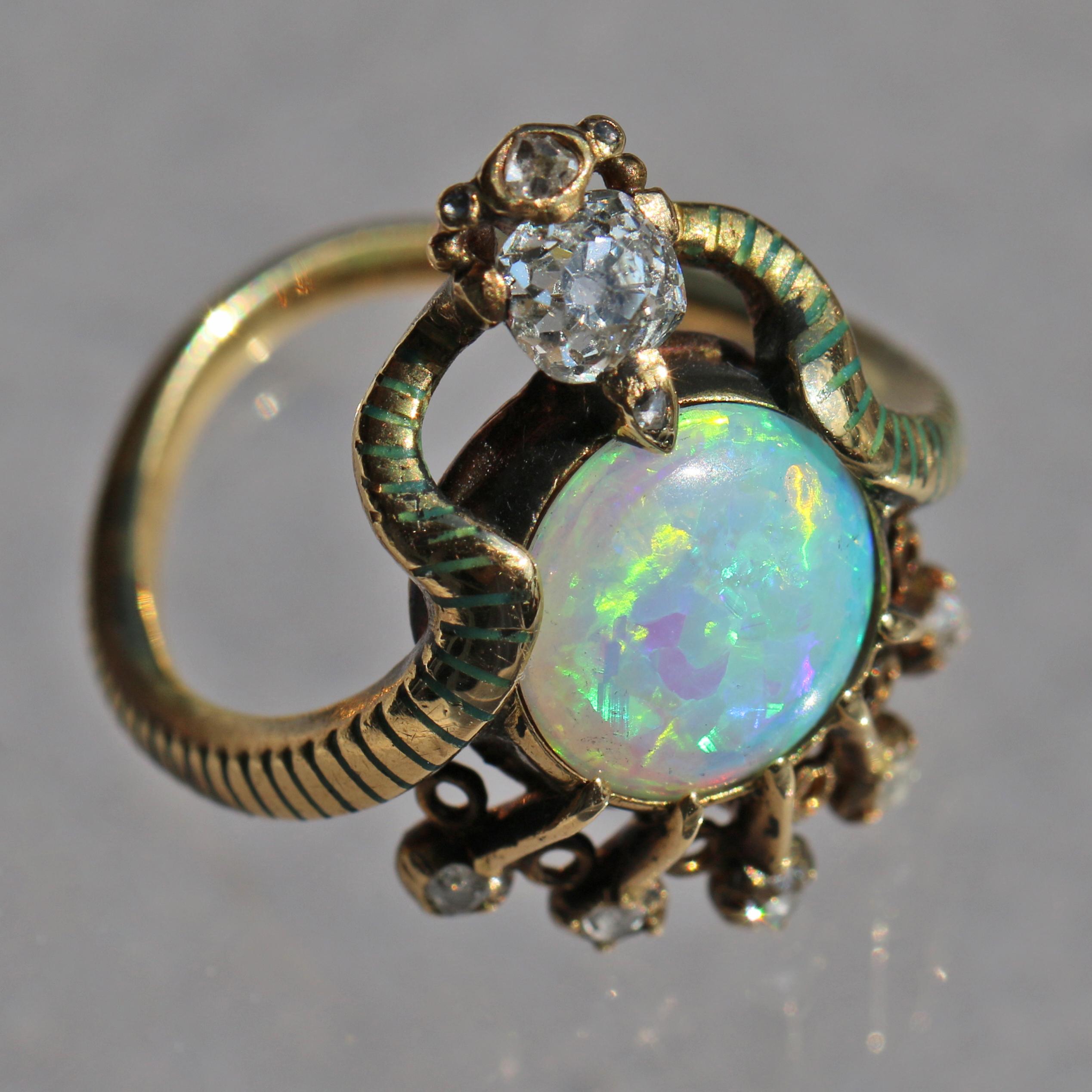 Old Mine Cut Art Nouveau Ouroborus Serpent Ring Attributed to Charles Rivaud