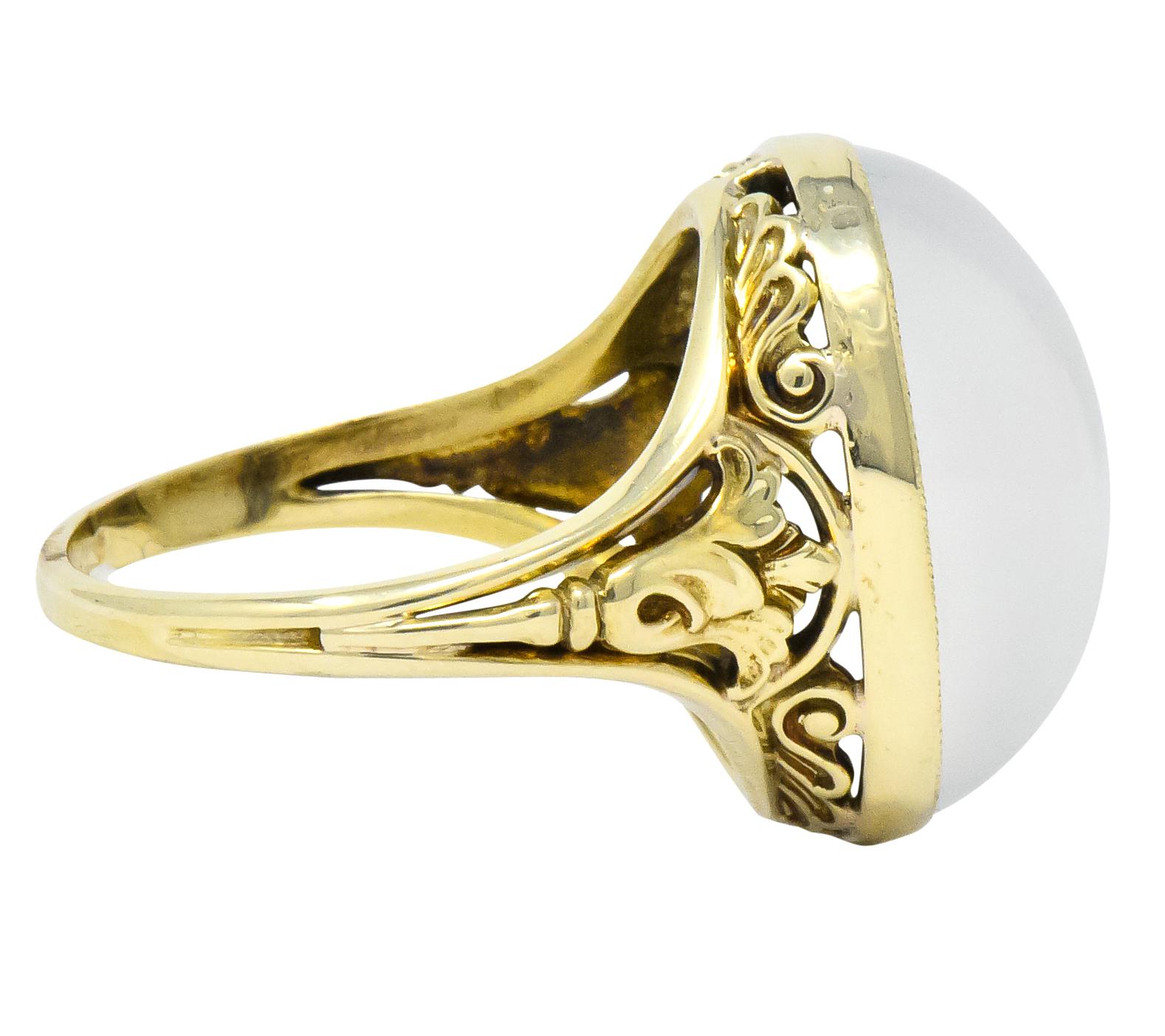 Oval Cut Art Nouveau Oval Cabochon Moonstone 14 Karat Gold Cocktail Ring