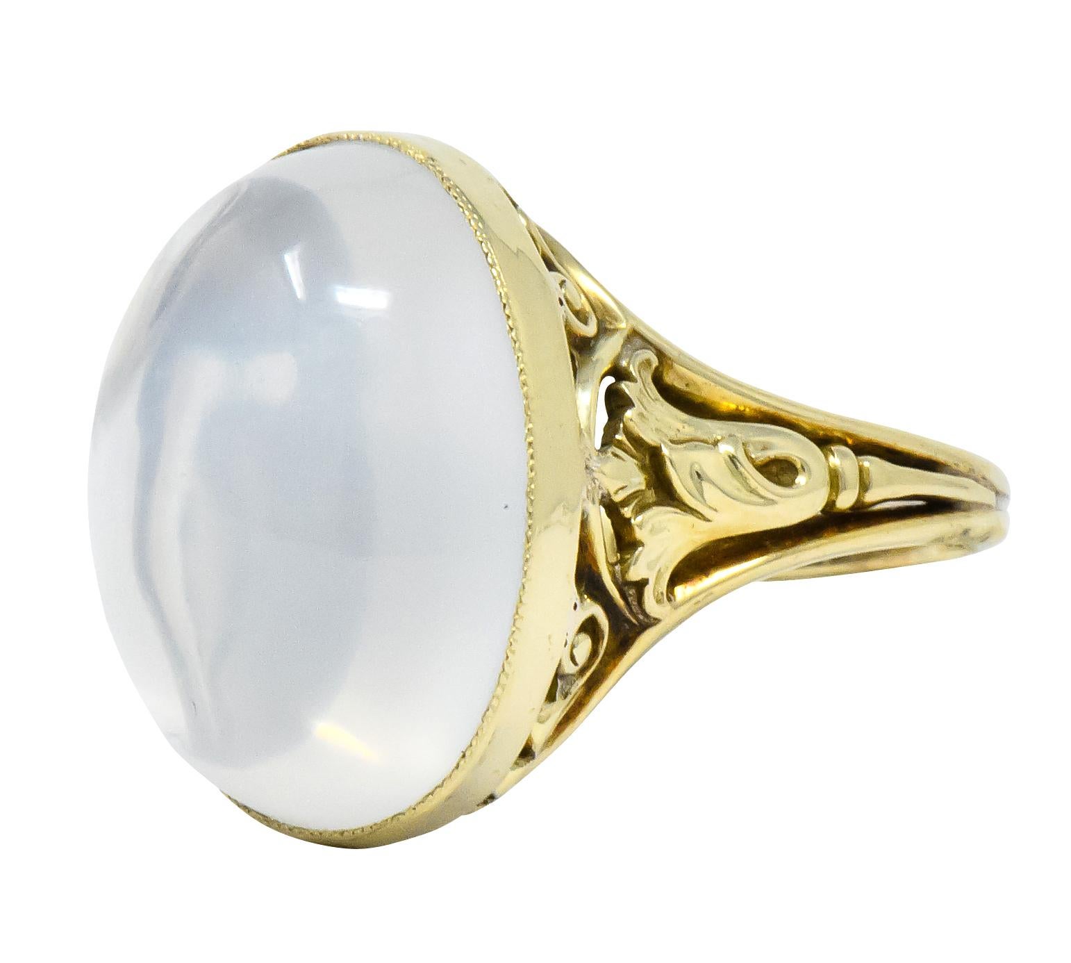 Women's or Men's Art Nouveau Oval Cabochon Moonstone 14 Karat Gold Cocktail Ring