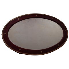 Art Nouveau Oval Mirror Wood and Brass Decorations