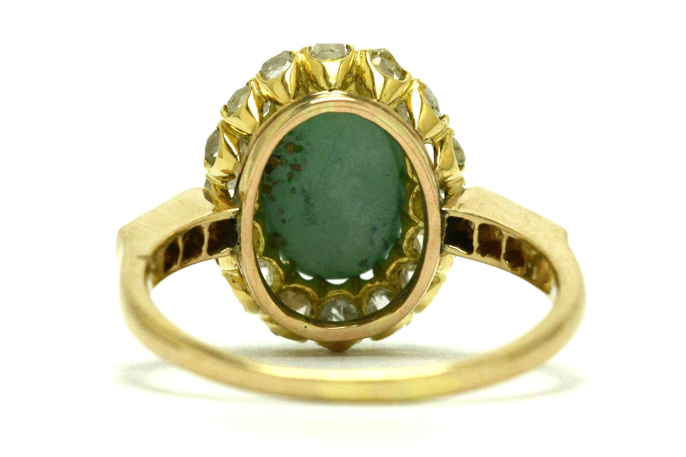 Art Nouveau Oval Persian Turquoise Diamond Halo 18 Karat Yellow Gold Ring In Good Condition In Santa Barbara, CA