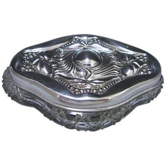 Art Nouveau Oval Shaped Silver and Glass Dressing Table Jar