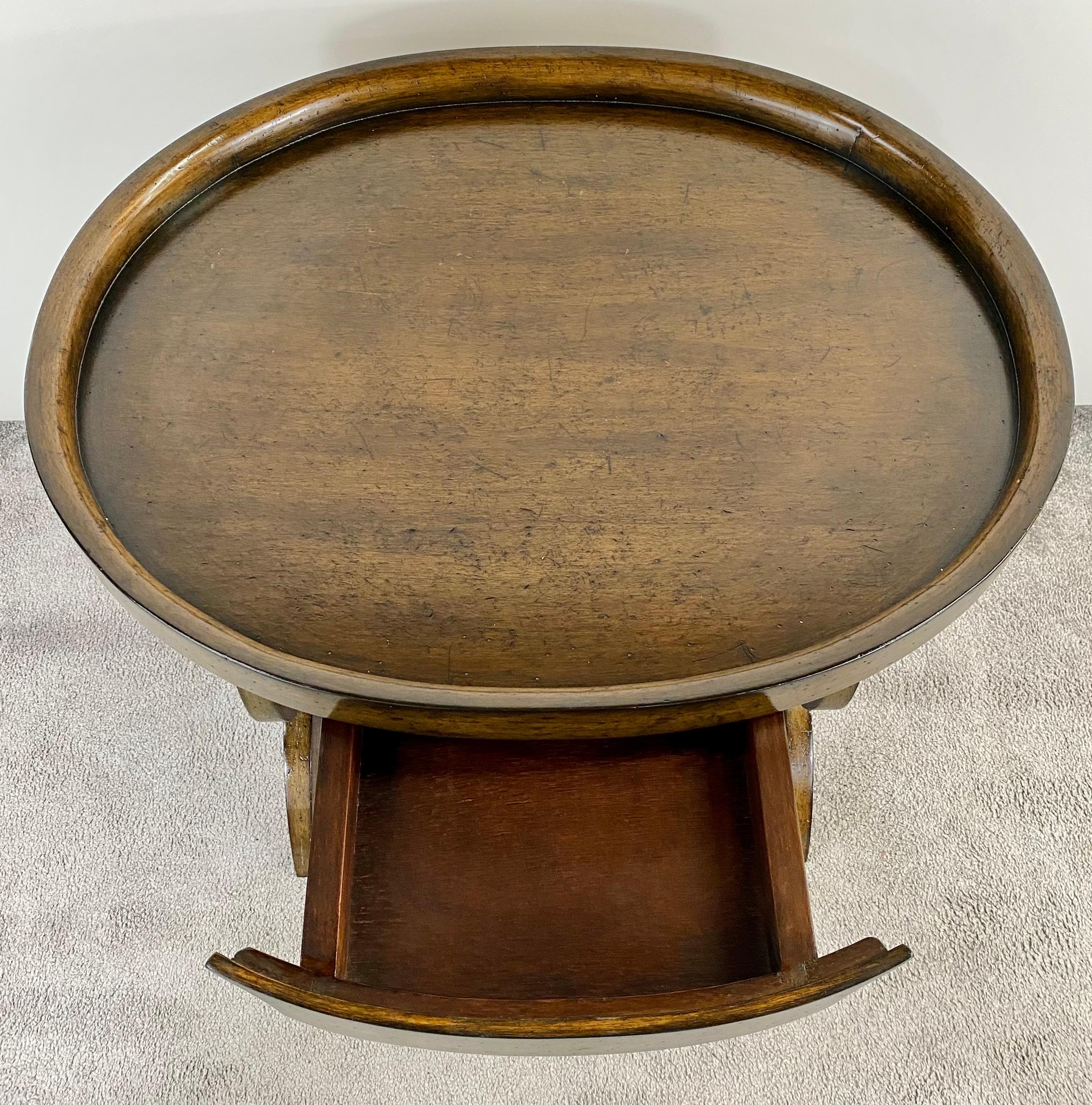 Art Nouveau Oval Two-Tier Walnut Library or Tray Table For Sale 2