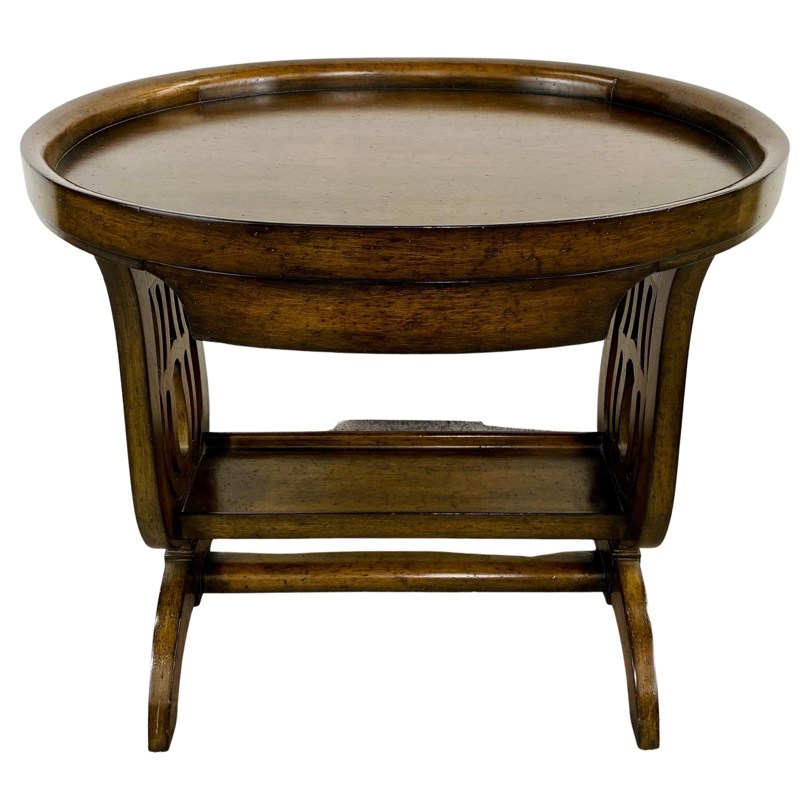 Art Nouveau Oval Two-Tier Walnut Library or Tray Table For Sale