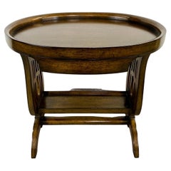 Antique Art Nouveau Oval Two-Tier Walnut Library or Tray Table