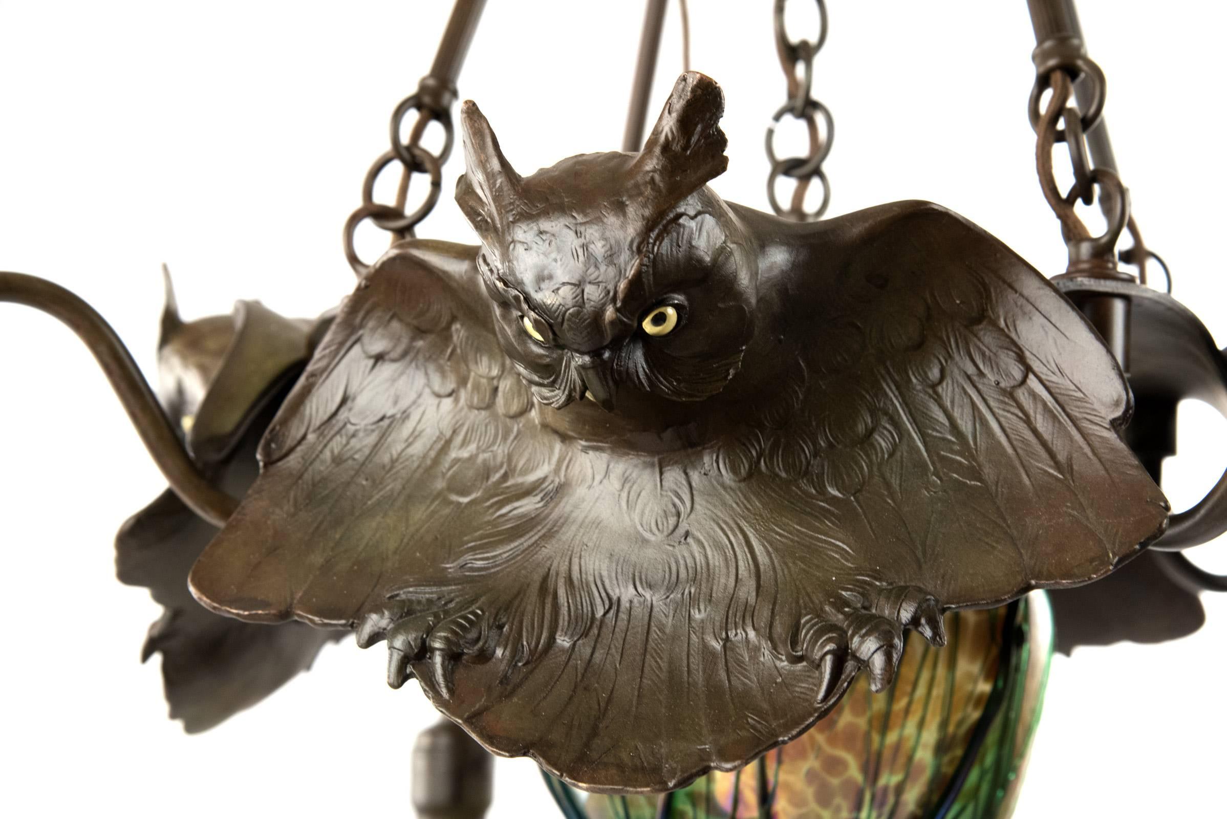 Blown Glass Art Nouveau Owl Chandelier