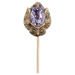 Spilla a forma di gufo in stile Art Nouveau in oro 14k