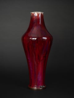 Art Nouveau Oxblood Vase with Bronze Snail Mount by Manufacture Nationale Sevres