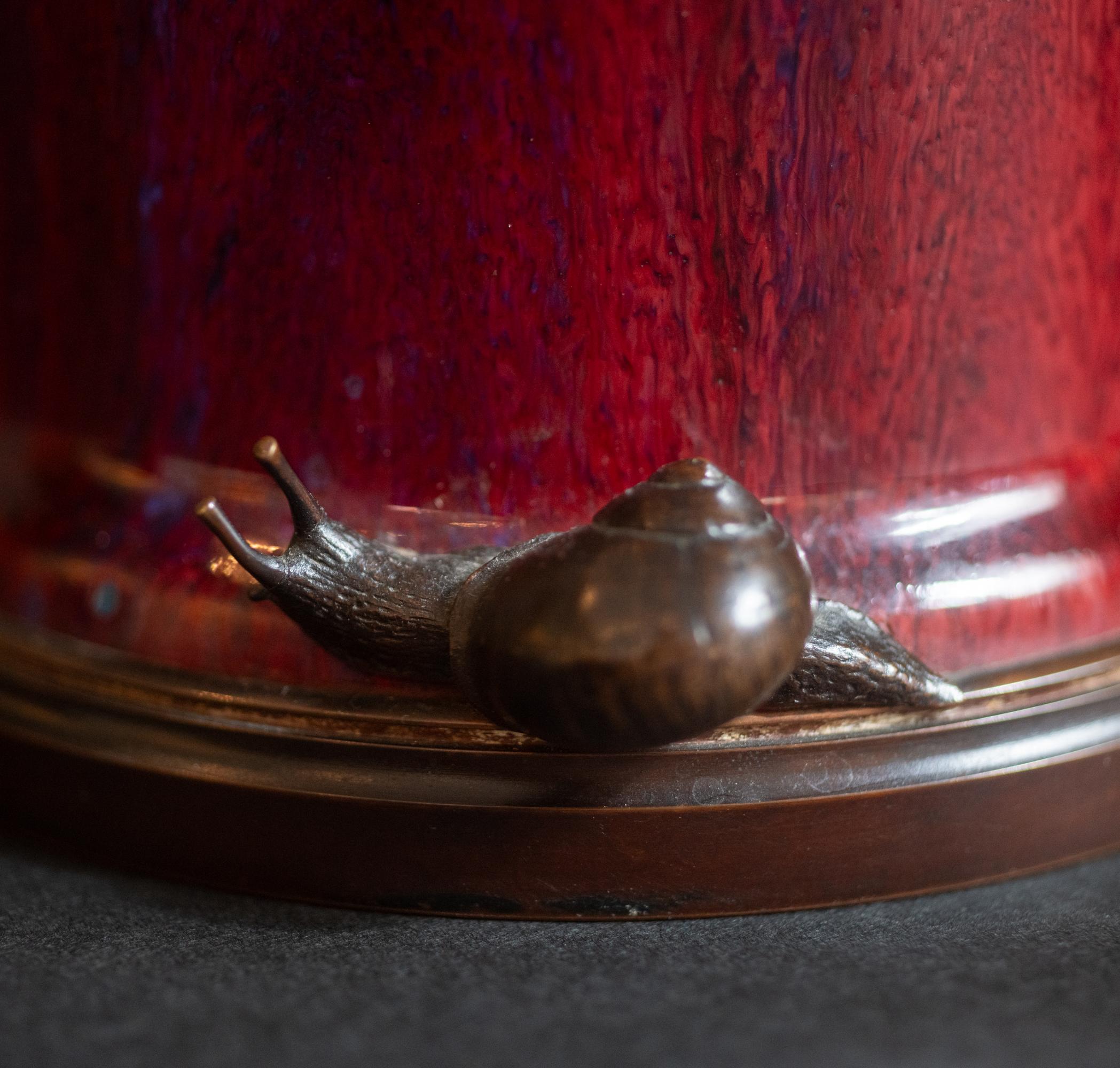 Late 19th Century Art Nouveau Oxblood Vase with Bronze Snail Mount by Manufacture Nationale Sevres For Sale