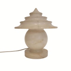 Art Nouveau Pagoda table lamp, Champagne-colored alabaster, France