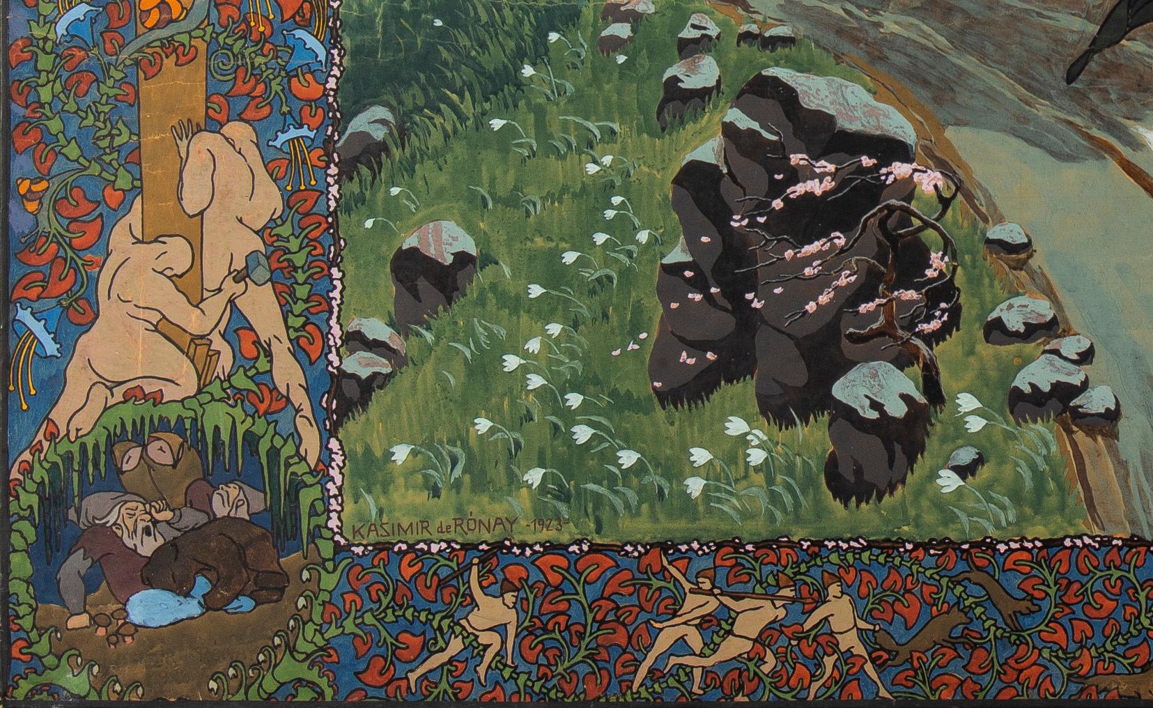 Art Nouveau Painting, Hunting Scene by Kazimir de Rónay, 1923 In Excellent Condition For Sale In Budapest, HU