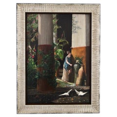 Art Nouveau painting lady at the well by Roberto Rasinelli.