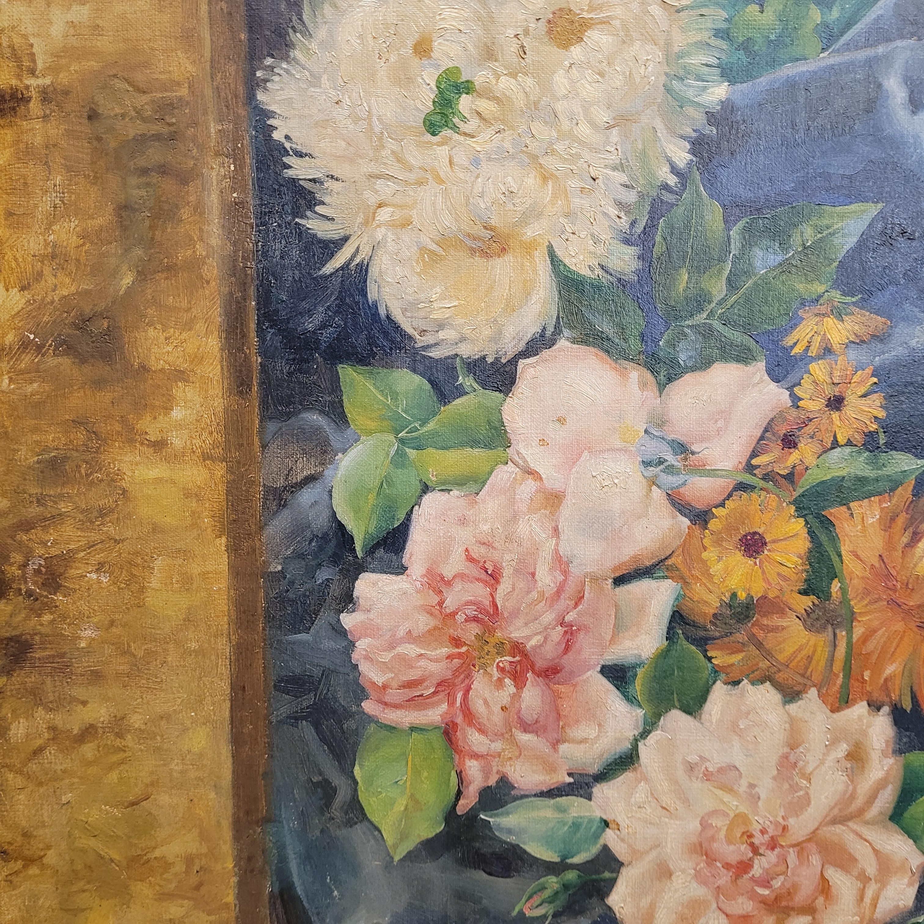 Art Nouveau Gemälde Rosa Blumen von Fernando García Camoyano Spanien im Angebot 3