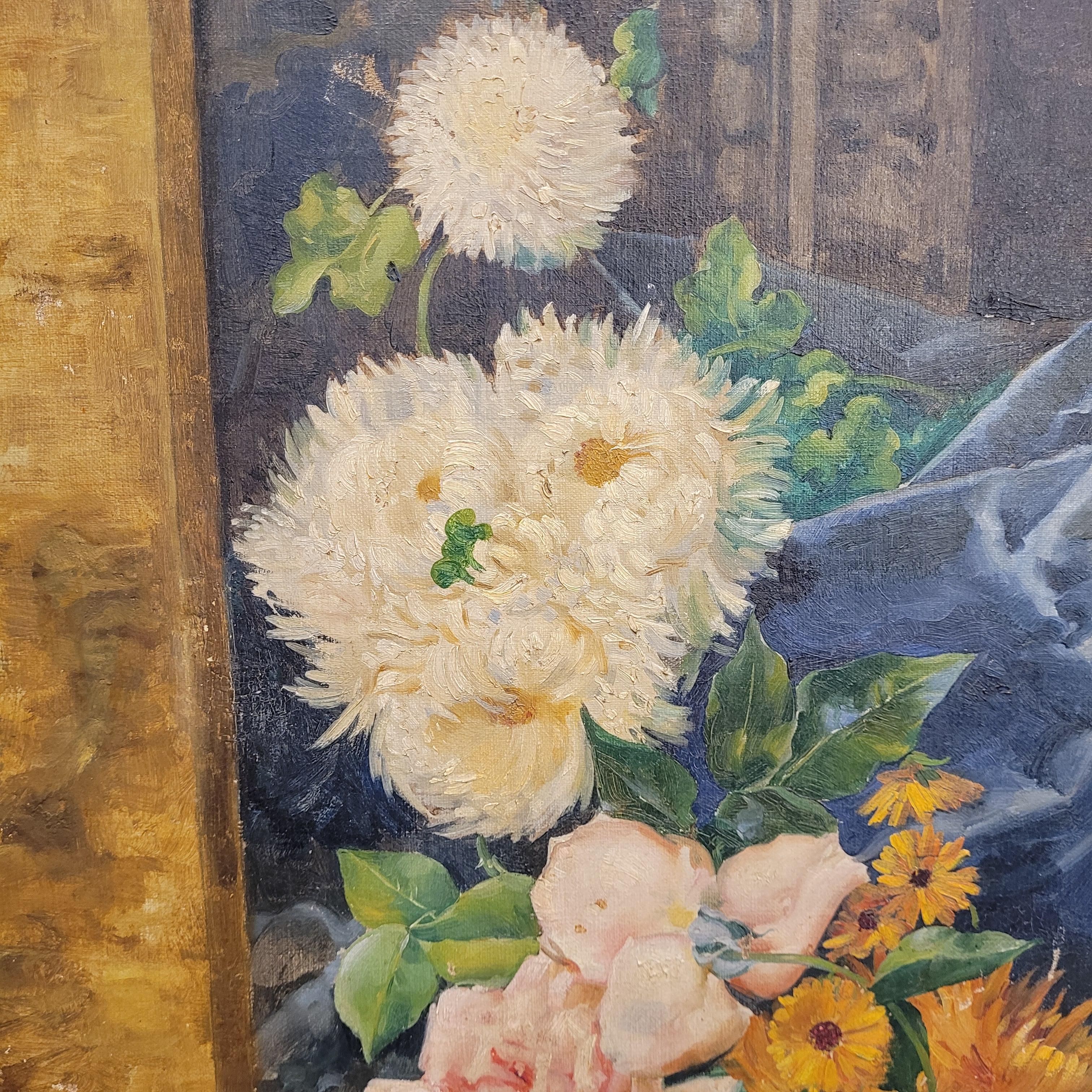 Art Nouveau Gemälde Rosa Blumen von Fernando García Camoyano Spanien im Angebot 4