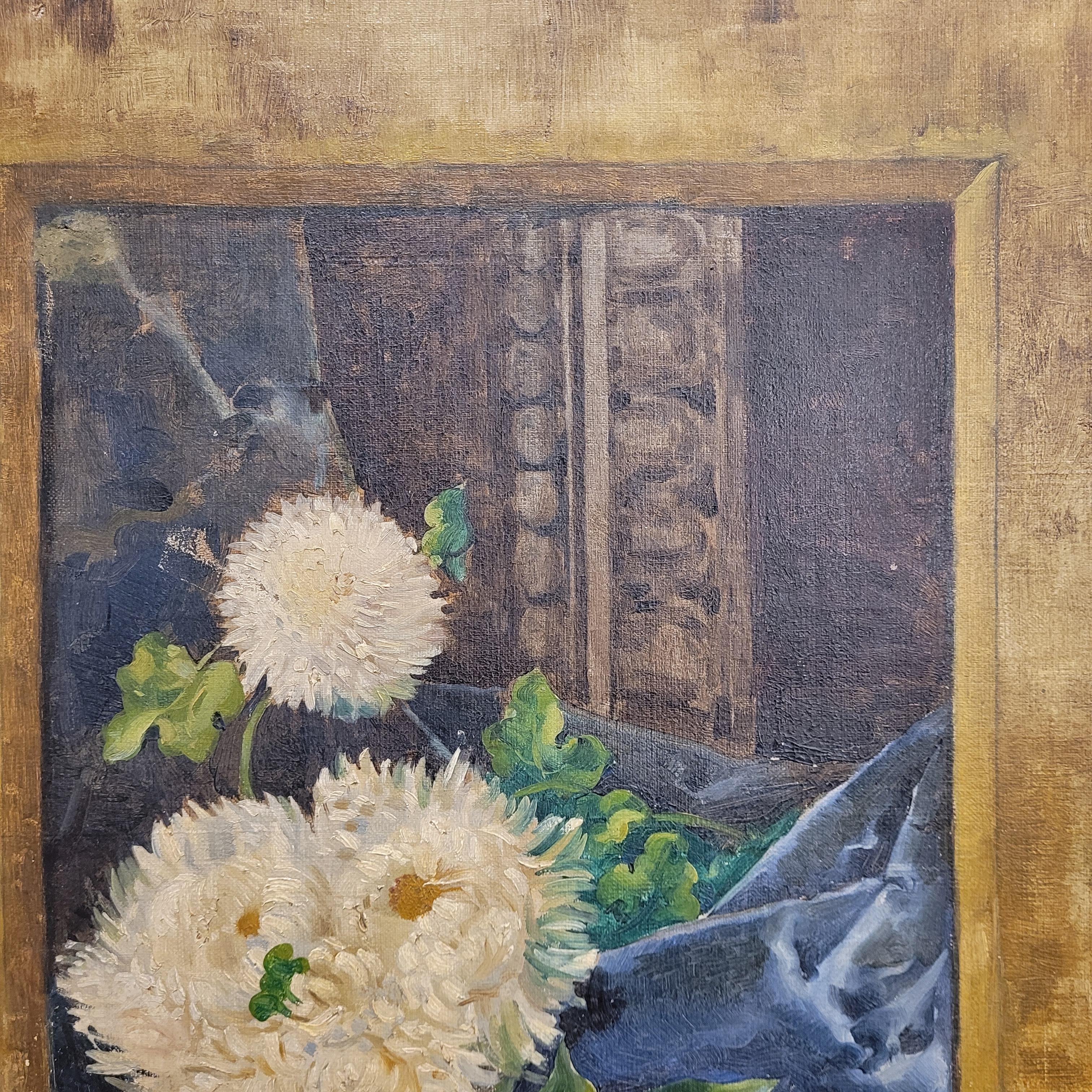 Art Nouveau Gemälde Rosa Blumen von Fernando García Camoyano Spanien im Angebot 5