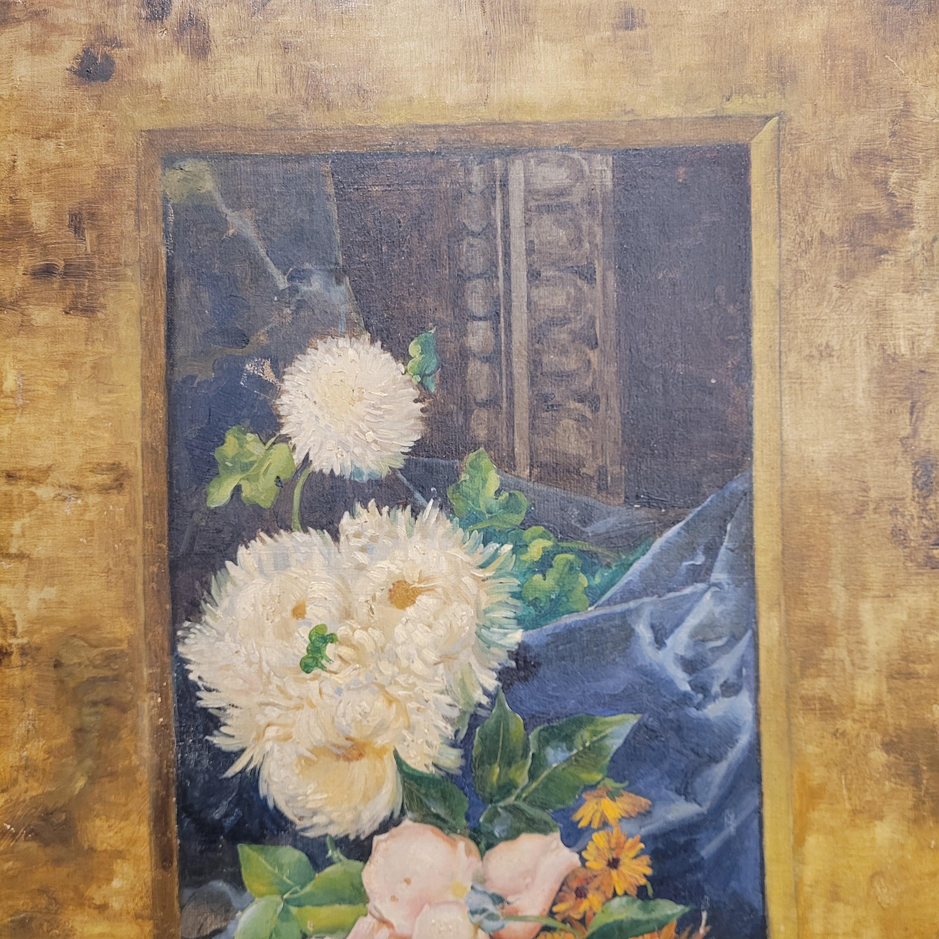 Art Nouveau Gemälde Rosa Blumen von Fernando García Camoyano Spanien im Angebot 6