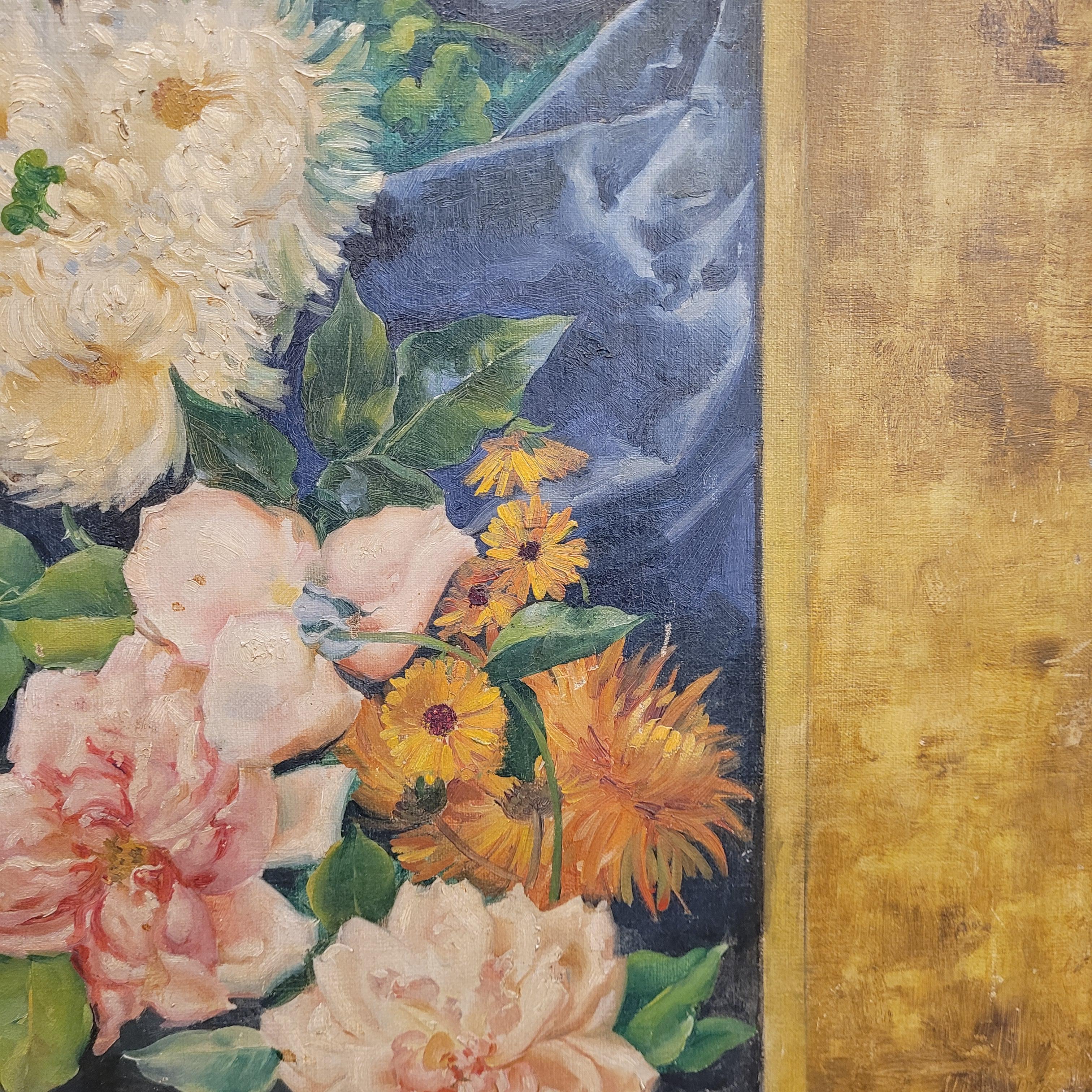 Art Nouveau Gemälde Rosa Blumen von Fernando García Camoyano Spanien im Angebot 8