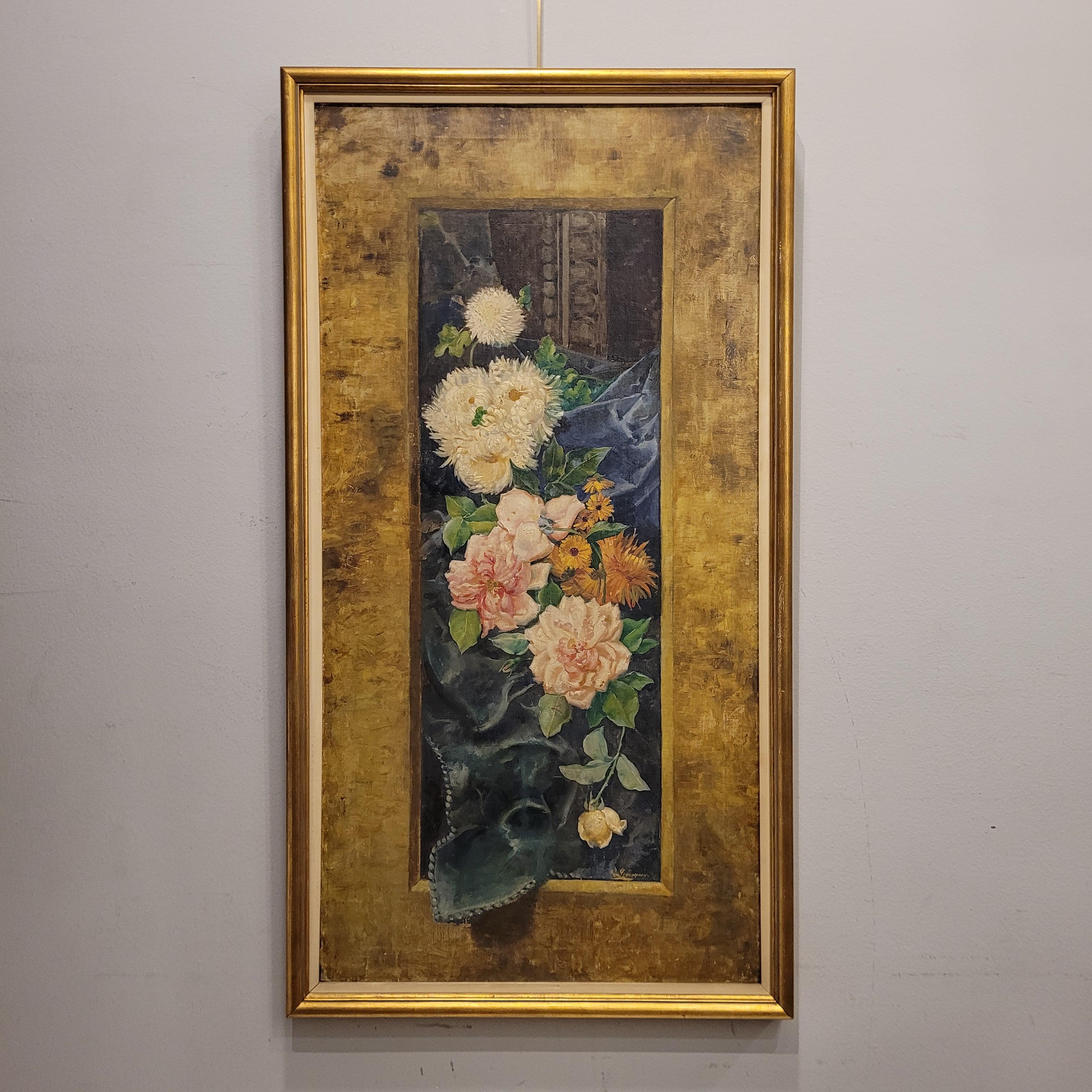 Art Nouveau Gemälde Rosa Blumen von Fernando García Camoyano Spanien (Spanisch) im Angebot