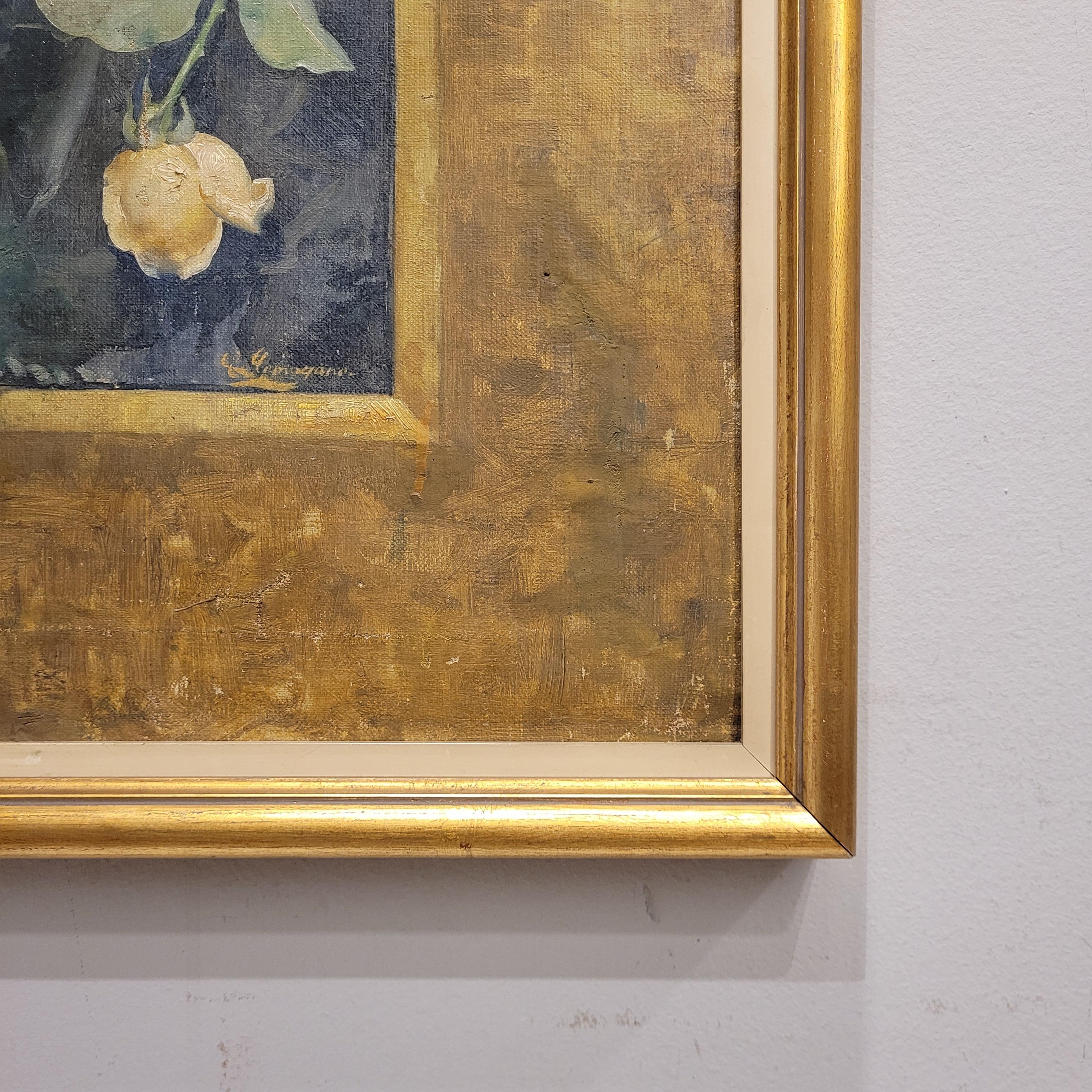 Art Nouveau Gemälde Rosa Blumen von Fernando García Camoyano Spanien (Frühes 20. Jahrhundert) im Angebot