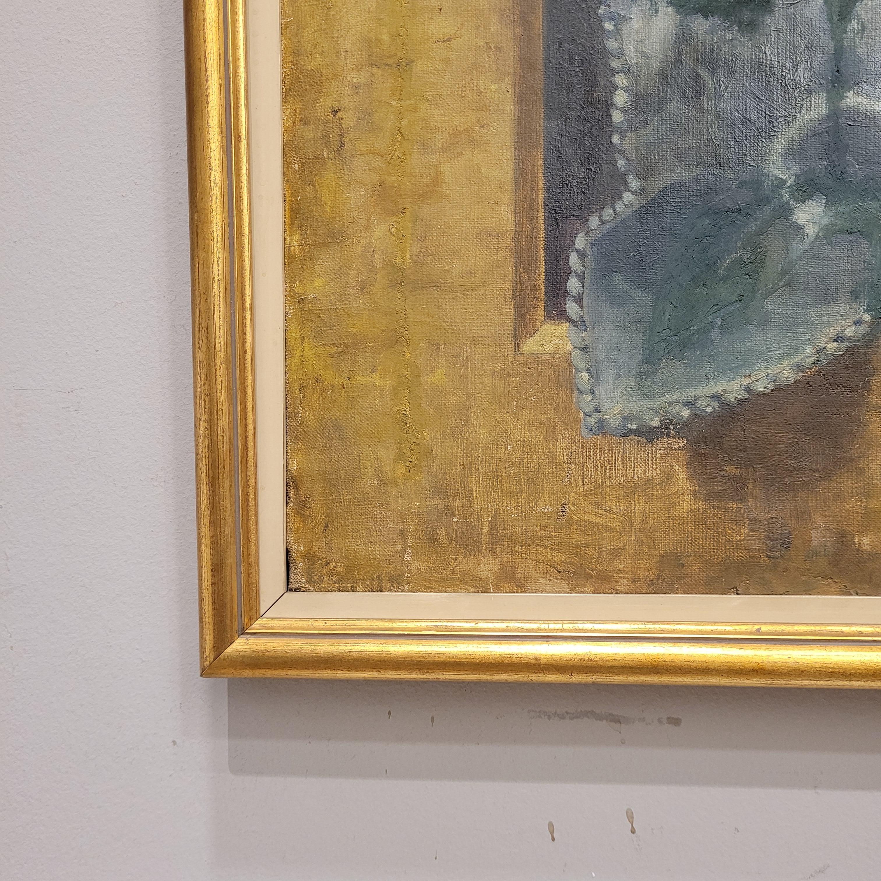 Art Nouveau Gemälde Rosa Blumen von Fernando García Camoyano Spanien (Leinwand) im Angebot