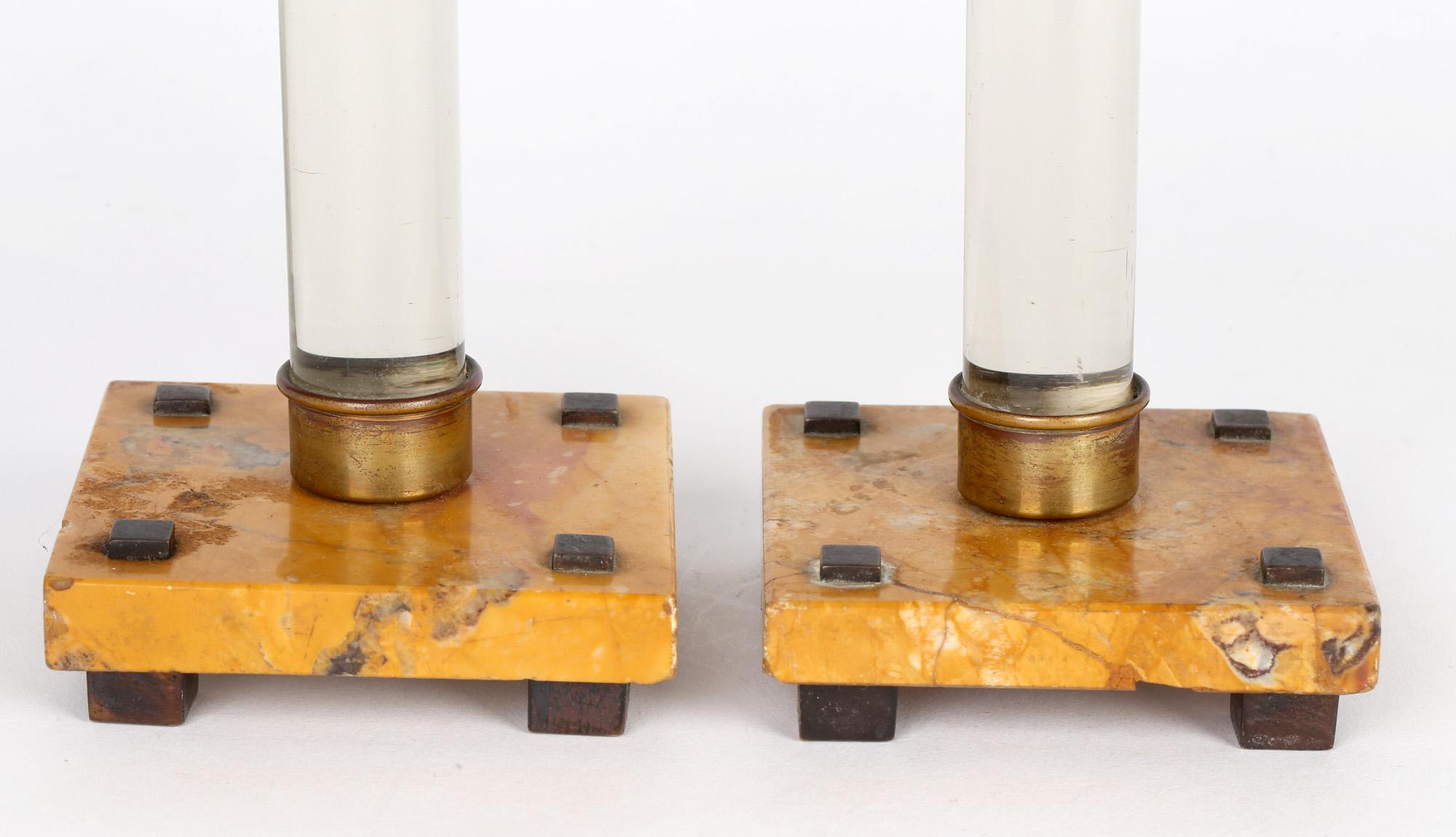 Art Nouveau Pair Continental Glass And Marble Candlesticks For Sale 9